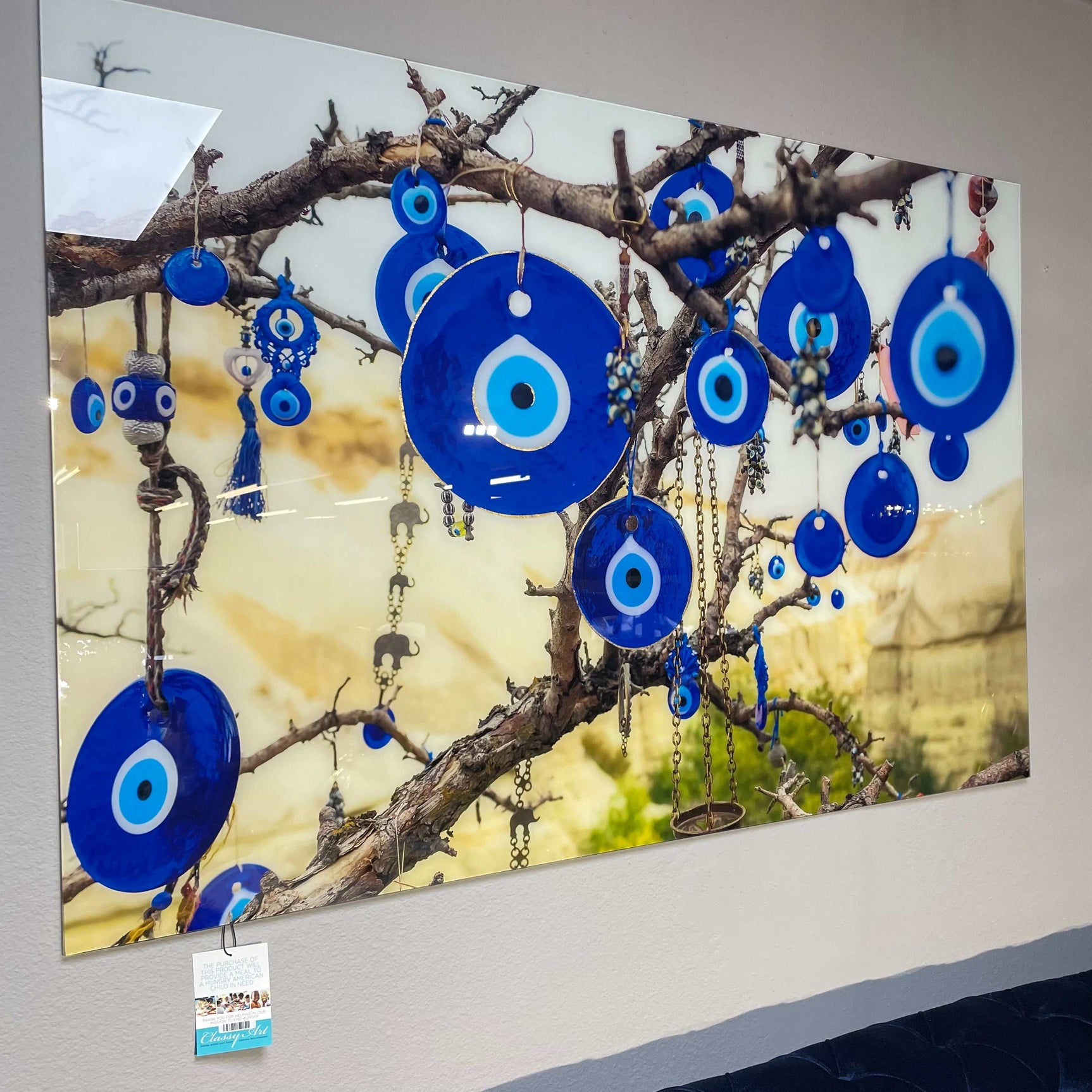 Evil Eye Protection Tempered Glass w / Foil Wall Art - Ornate Home