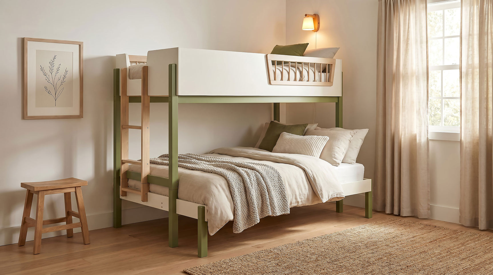 Evren Off White / Natural / Olive T/F Bunk Bed - Ornate Home