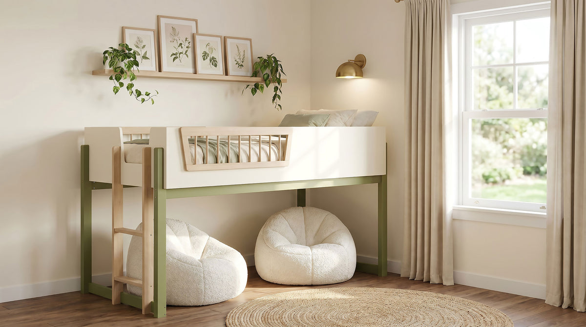 Evren Off White / Natural / Olive Twin Loft Bed - Ornate Home