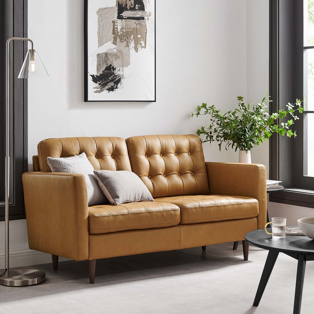 Exalt Tan Tufted Leather Loveseat - Ornate Home