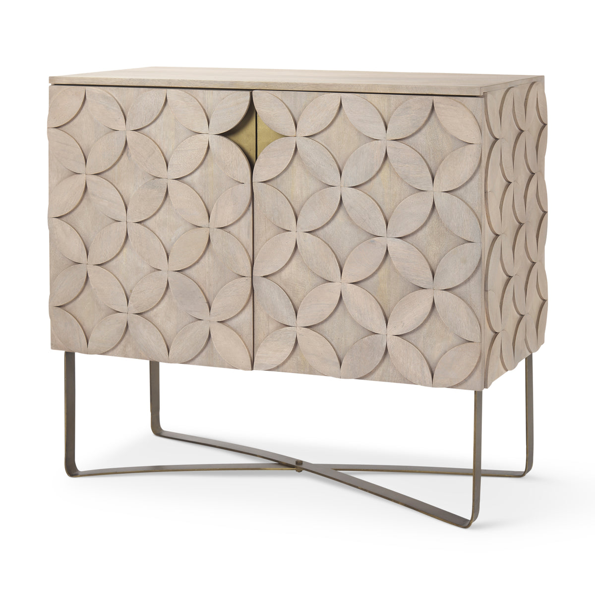 Excelsior Light Brown/Gold Wood Iron Base Accent Cabinet