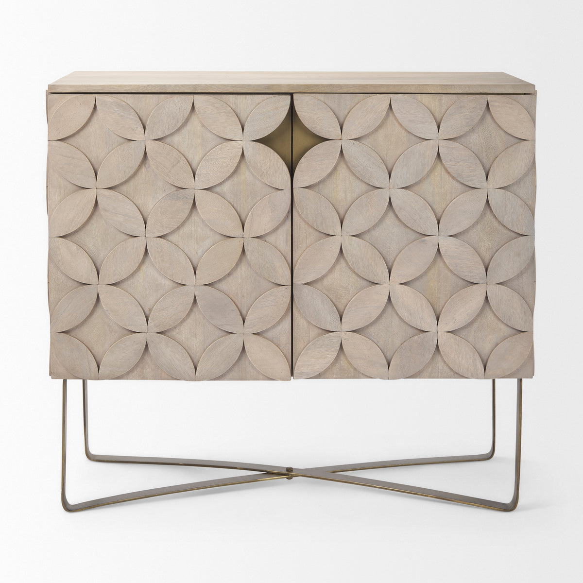 Excelsior Light Brown/Gold Wood Iron Base Accent Cabinet