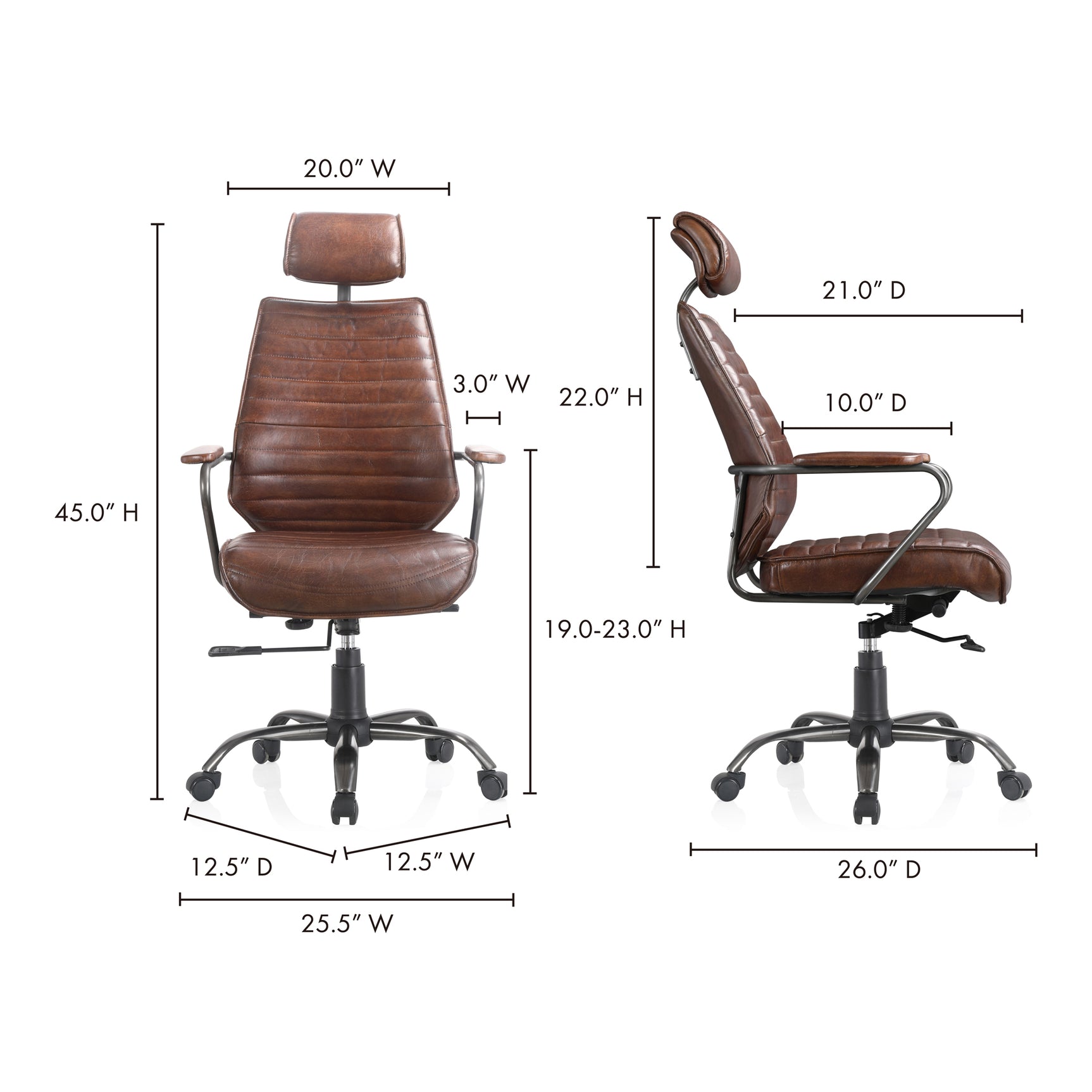 Executive Dark Brown Leather Office Chair - Ornate Home