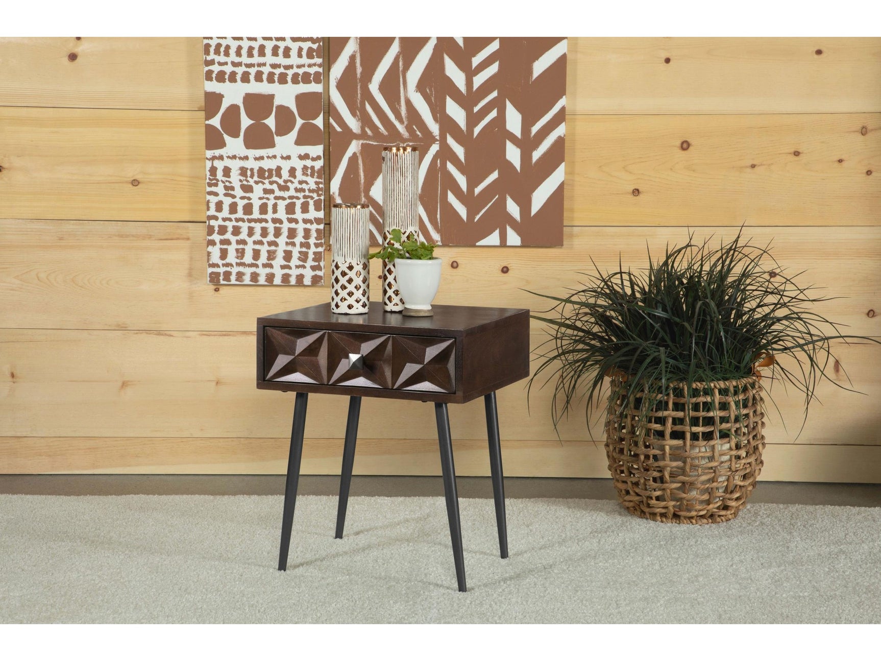 Ezra Coffee Brown 1-drawer Rectangular Accent Side Table - Ornate Home