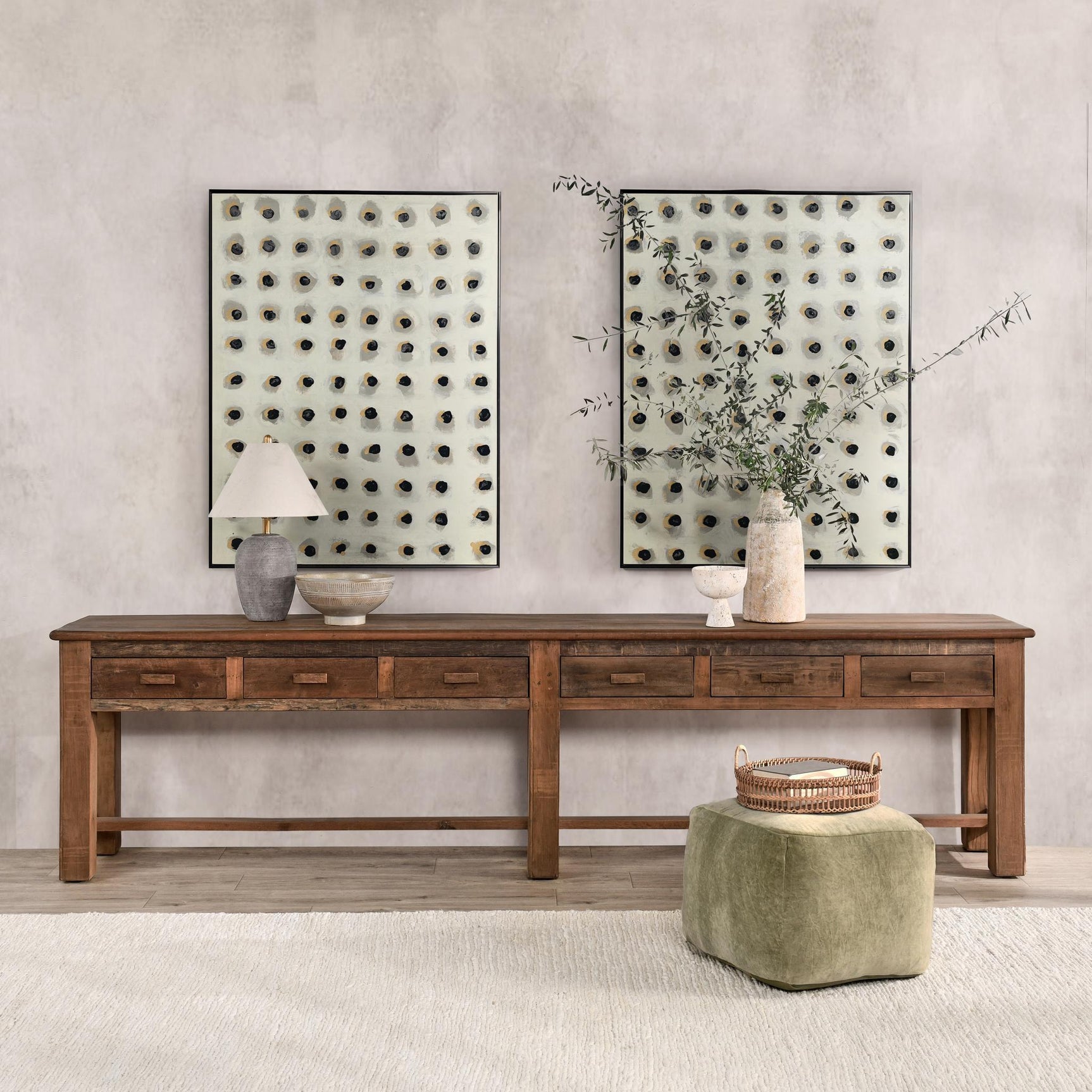 Ezra Natural 6 Drawer Console Table - Ornate Home