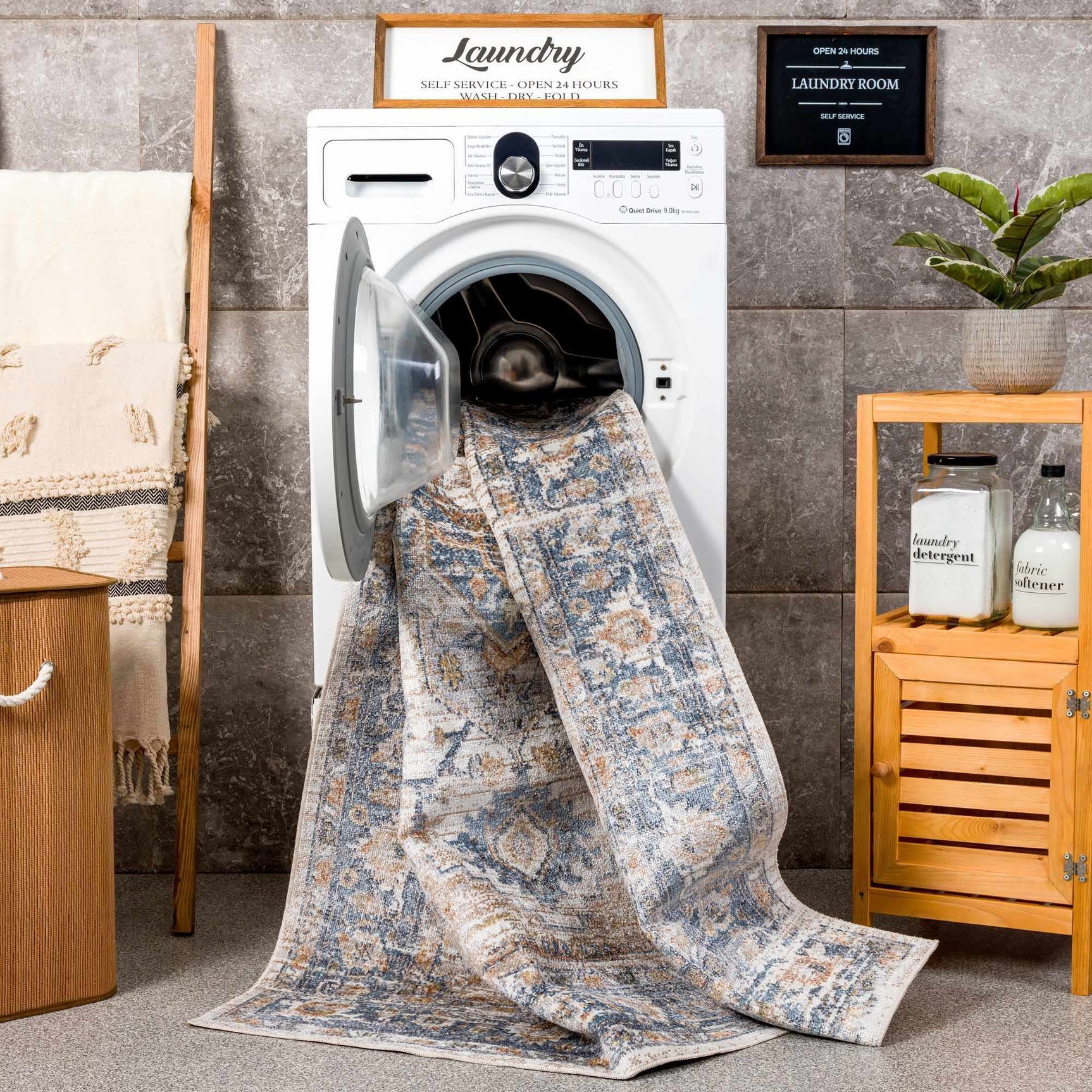 Ezri Cream Washable Area Rug - Ornate Home