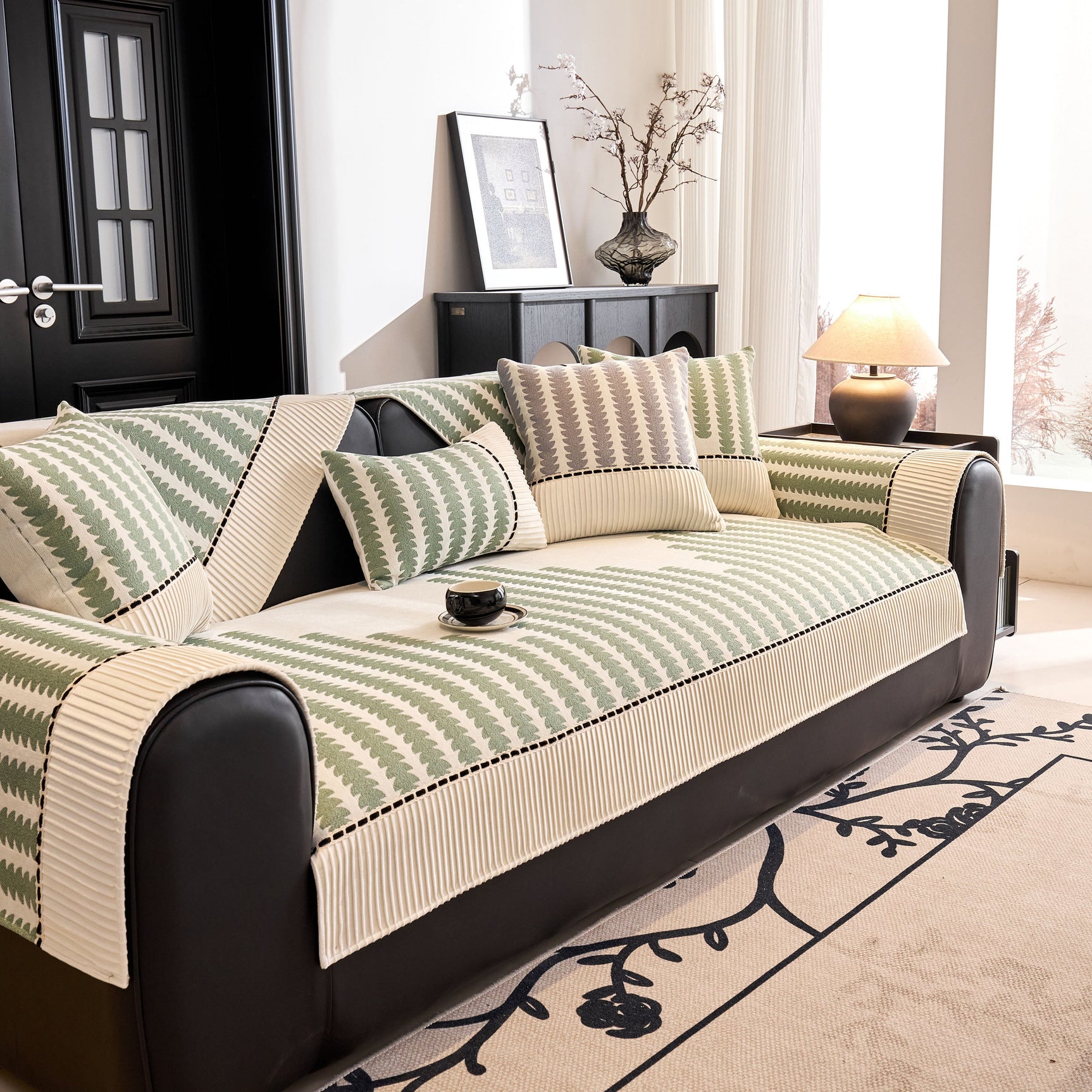 Vertical Stripes Sectional Sofa Cover Slipcover - Non-Slip, Fits L-Shape Couches