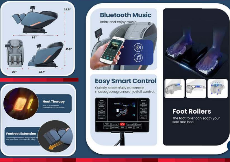 FPL-EC1270C-GREY Massage Chair - Ornate Home