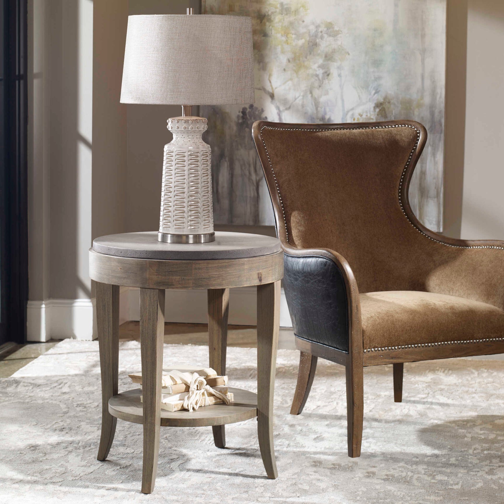 Deka Gray/Woodtone Round Side Table