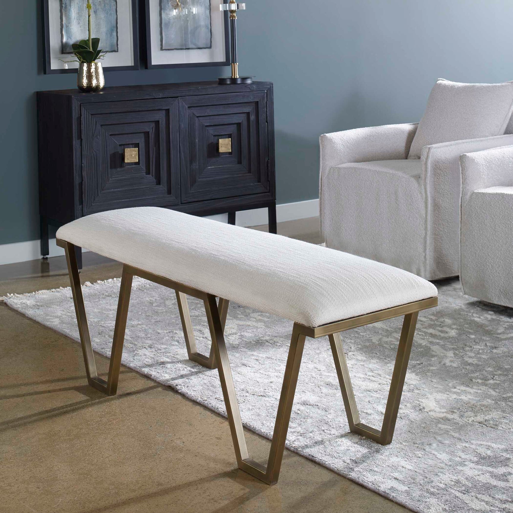 Farrah Gold/White Geometric Bench