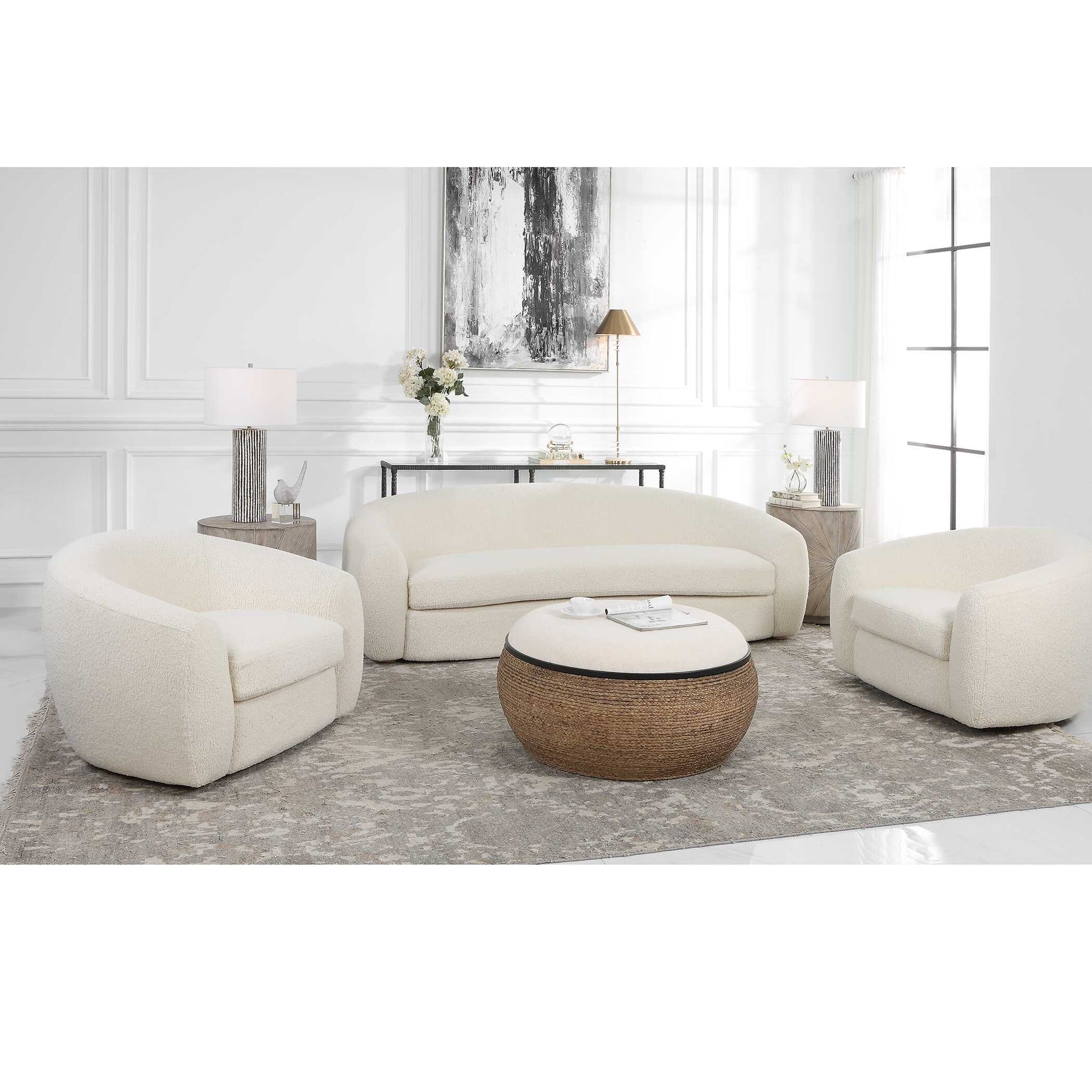 Capra White Art Deco Sofa
