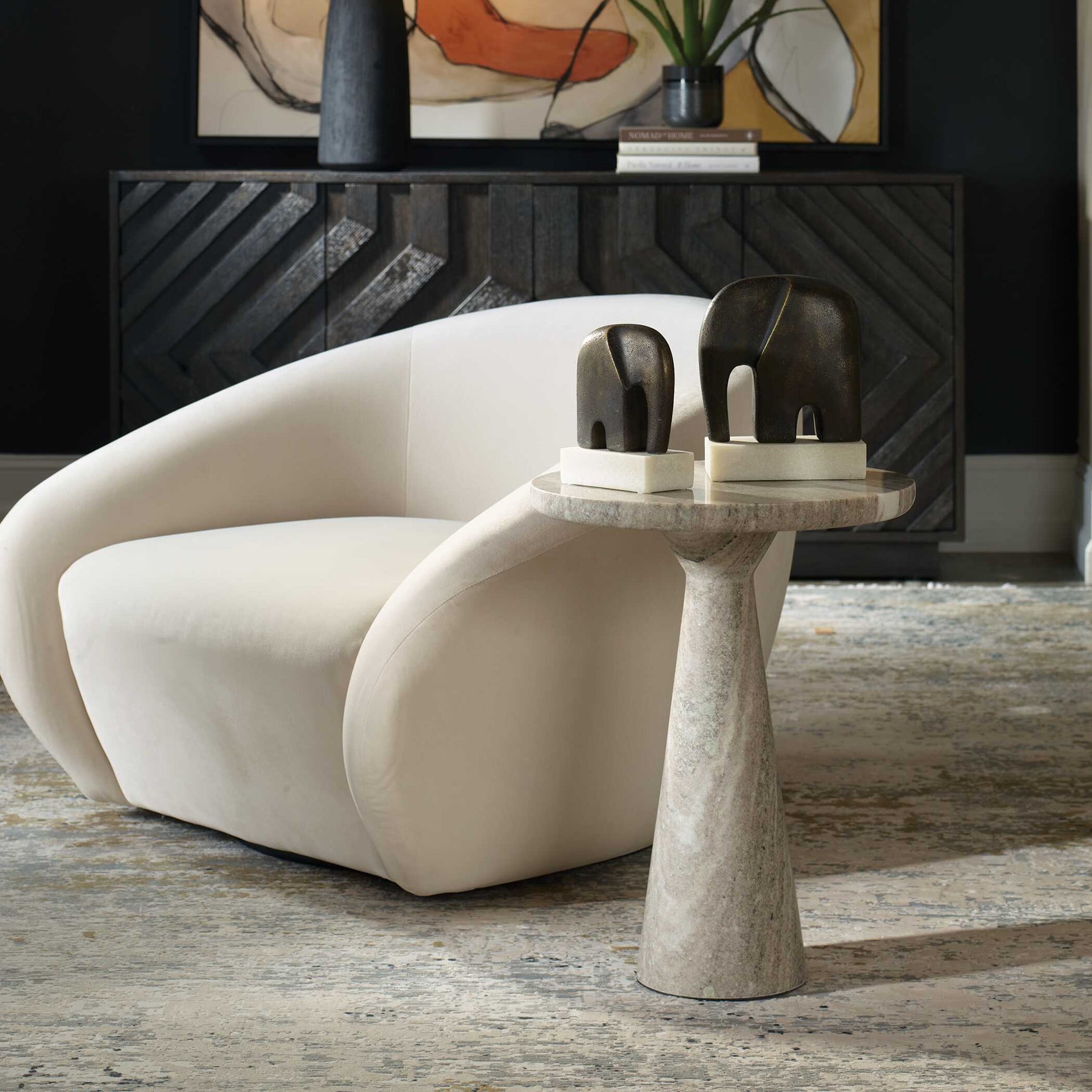 Stour Brown/White Marble Accent Table