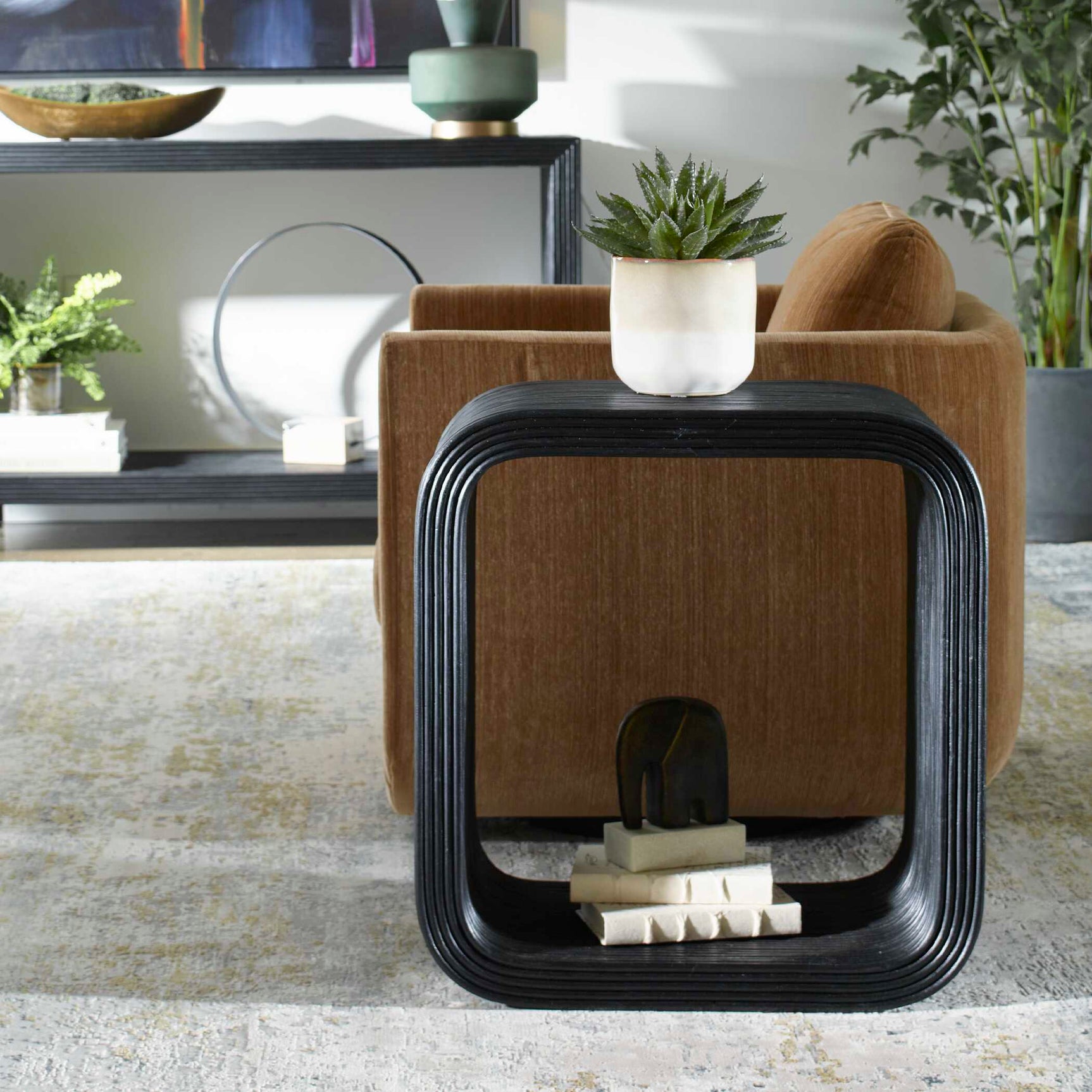 Compton Black Rattan Side Table