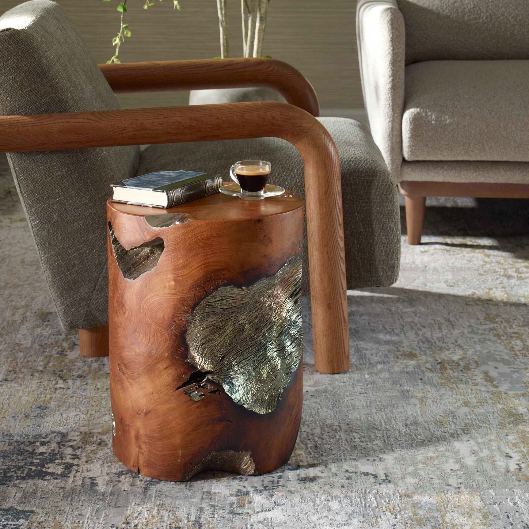 Rafe Silver/Woodtone Wooden Accent Stool