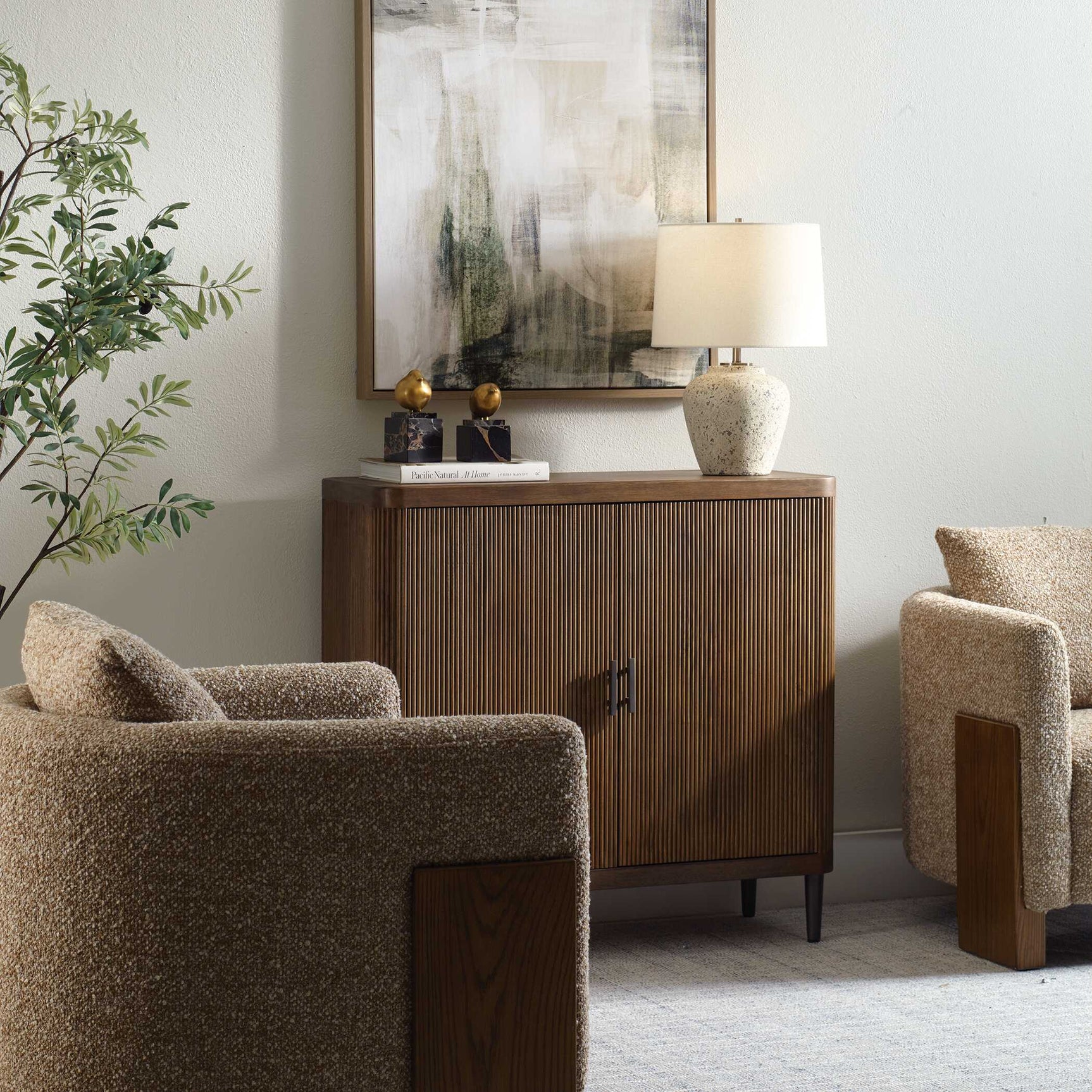 Pinstripe Woodtone Tambour 2 Door Cabinet