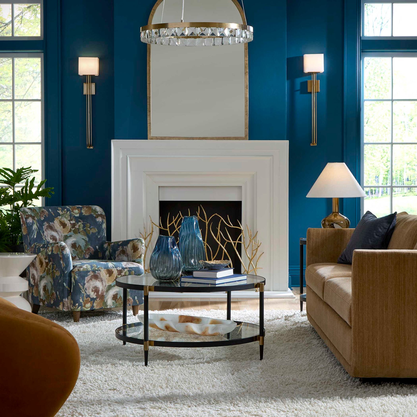 Lainey Blue Floral Upholstered Armchair