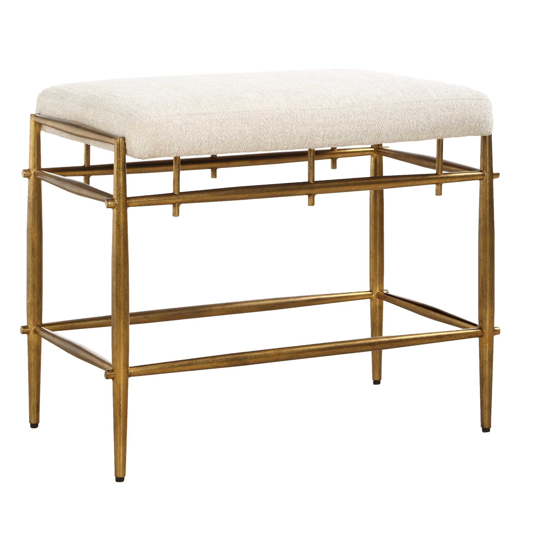 Karleen Gold/White Plush Small Brass Bench