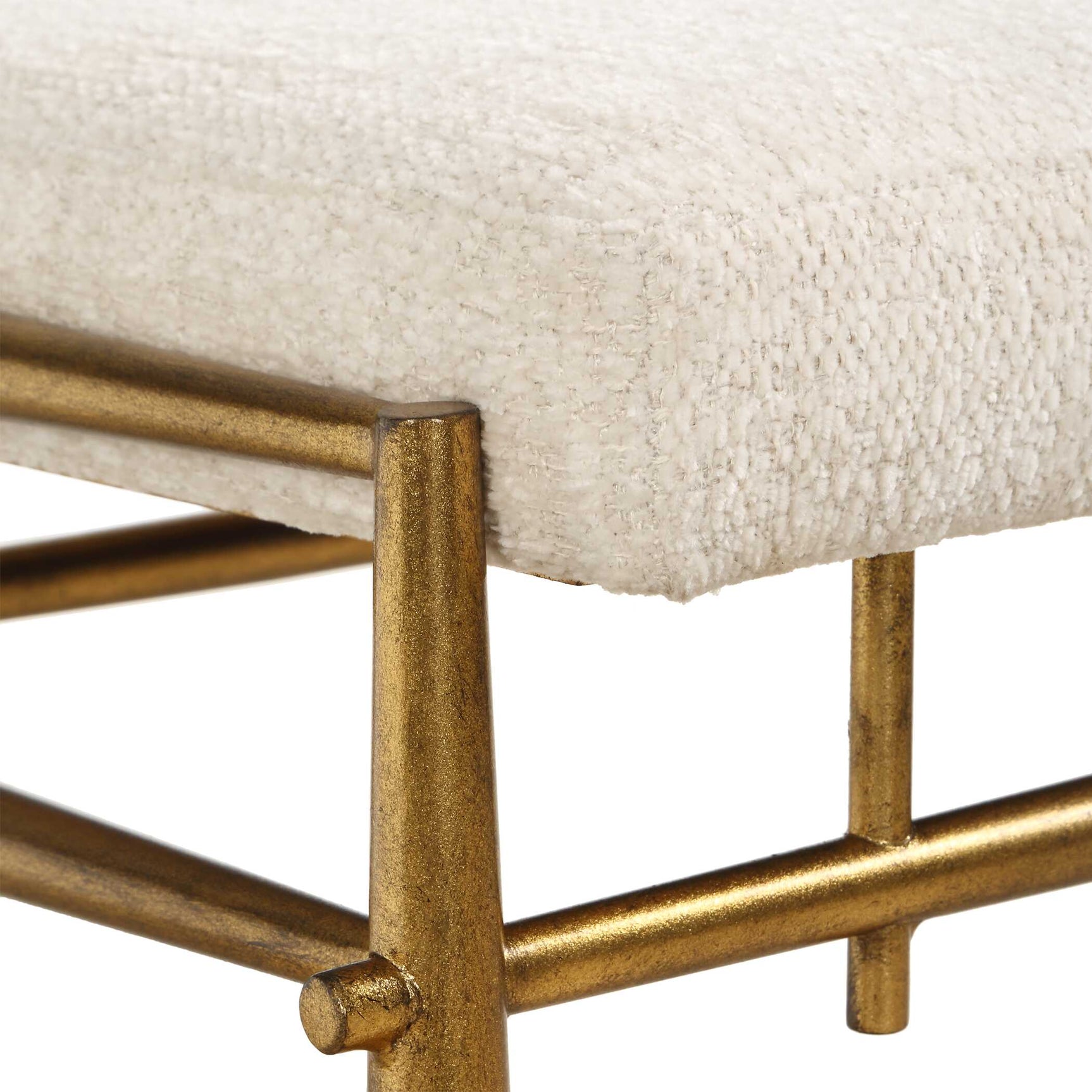 Karleen Gold/White Plush Small Brass Bench