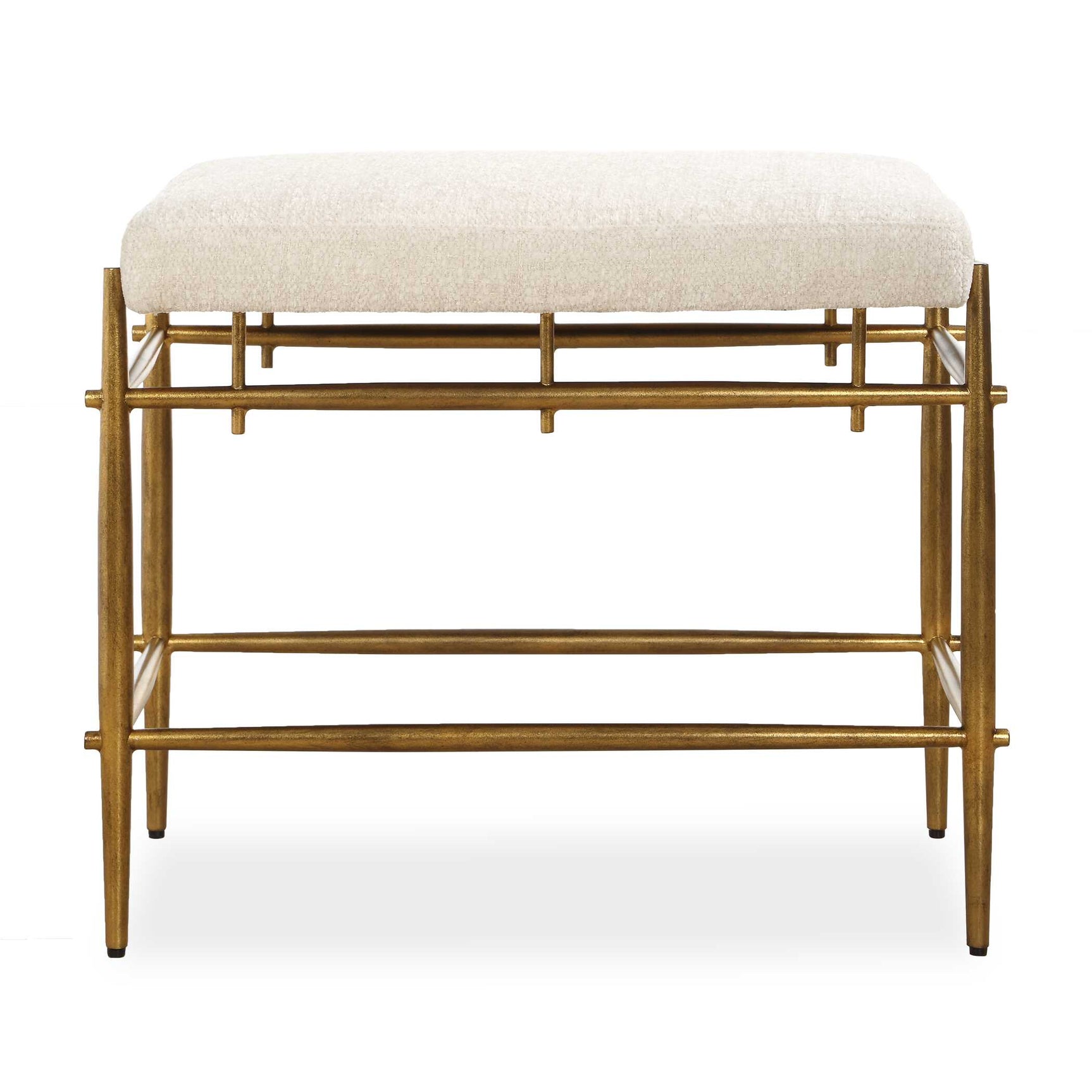 Karleen Gold/White Plush Small Brass Bench