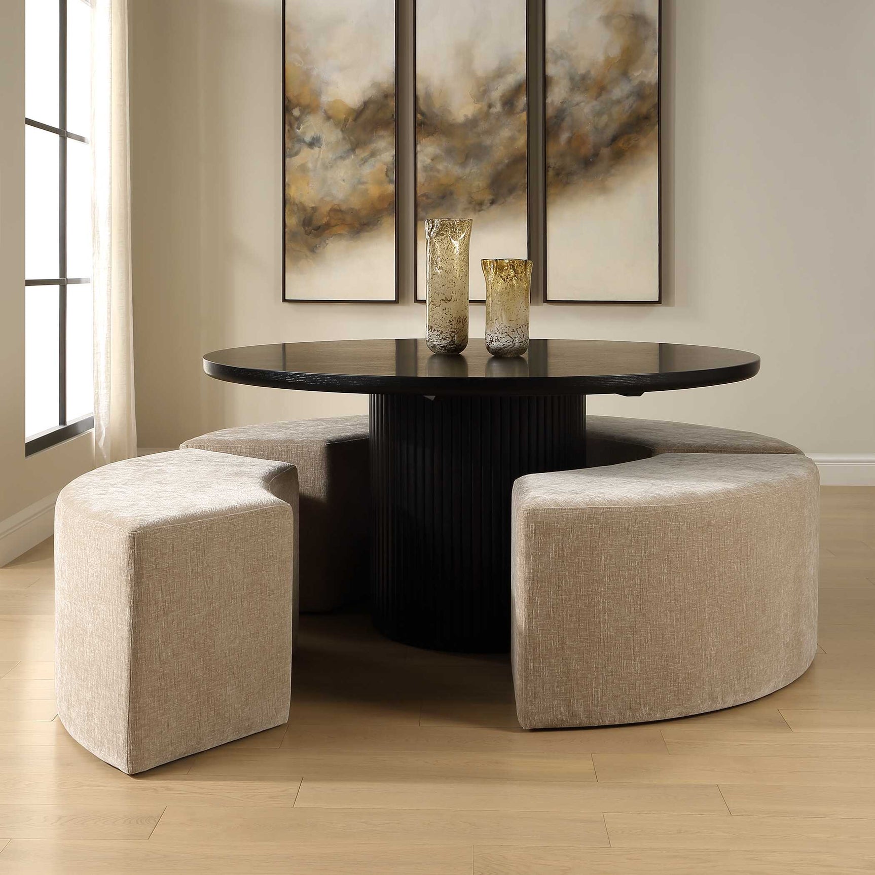 Khai Brown Rounded Plush Dining Bench