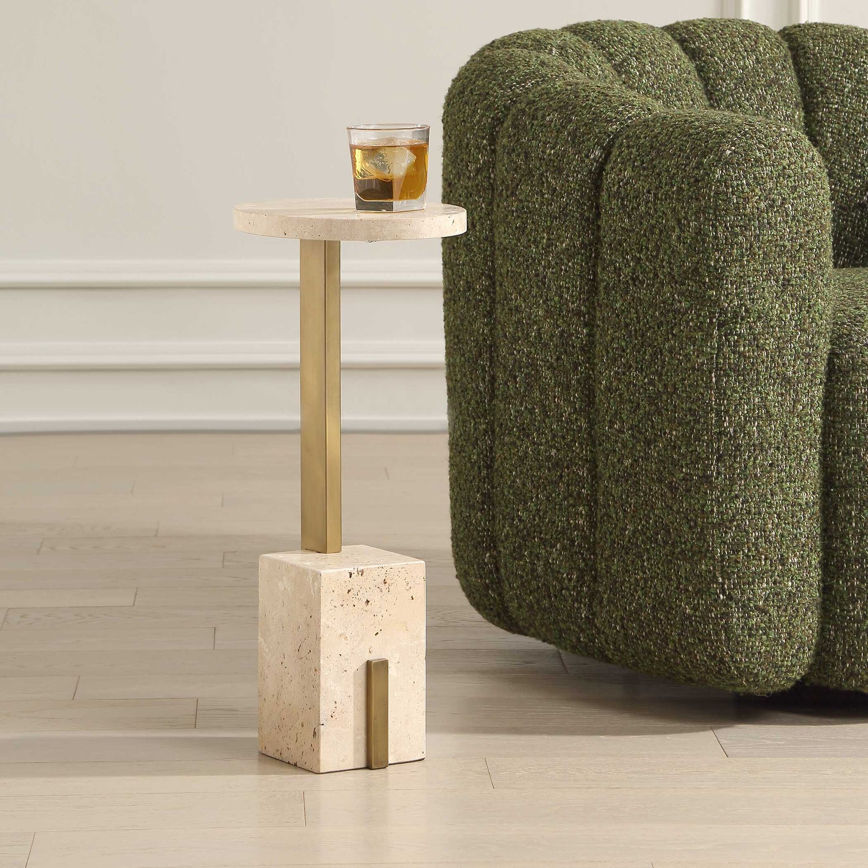 Feranno Brass Travertine Accent Table