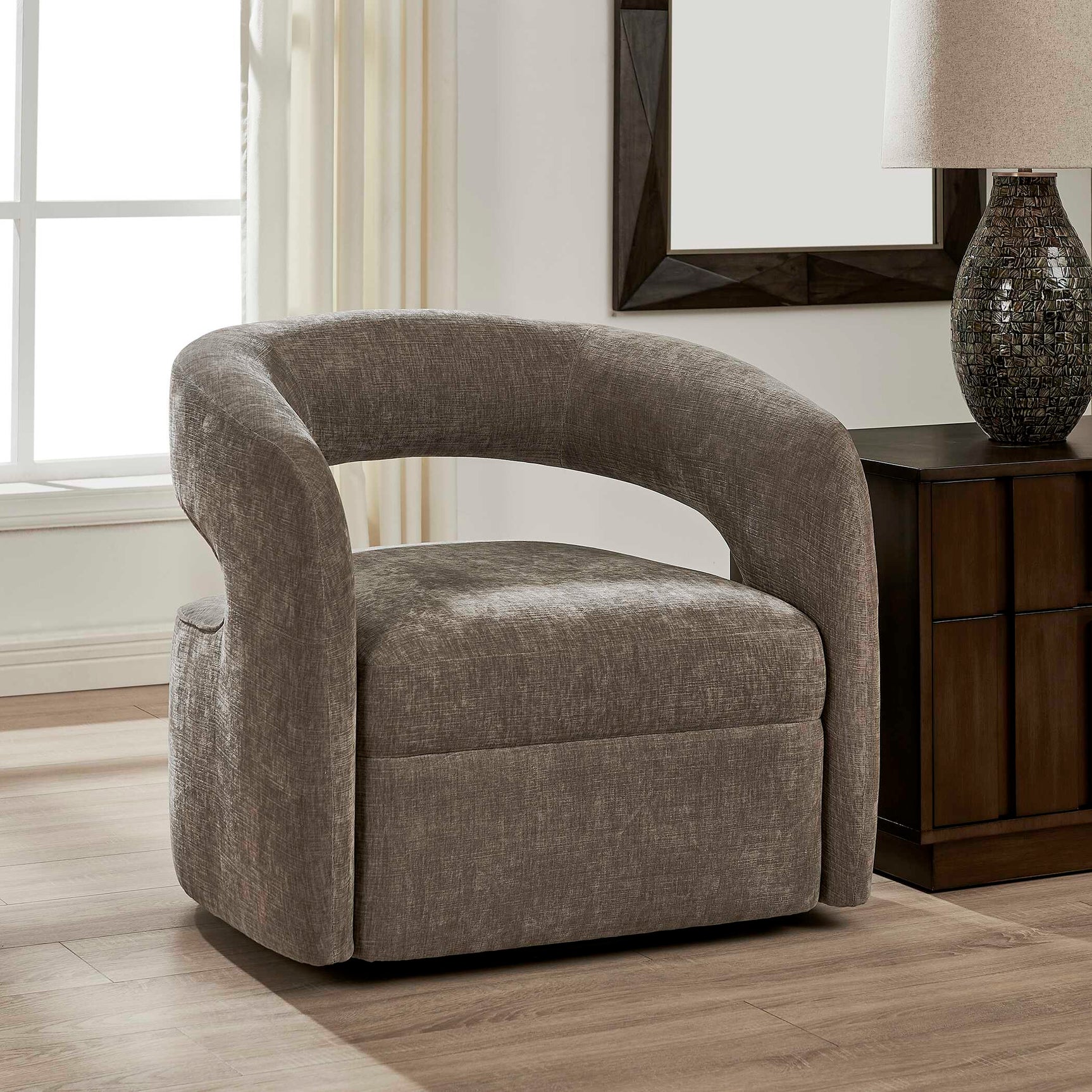 Breis Gray Swivel Barrel Chair