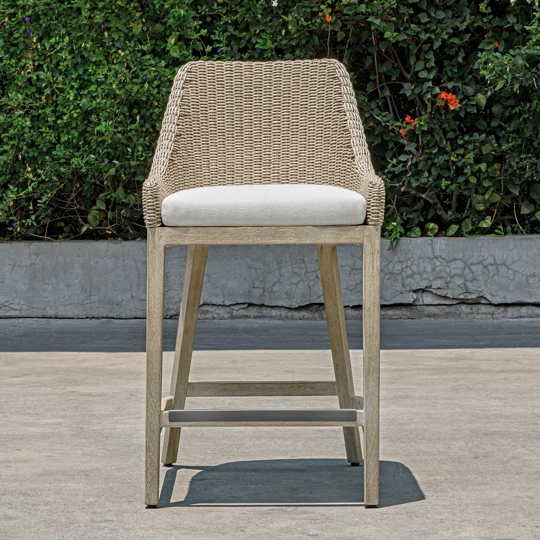 Paloma Brown/Gray/White Outdoor Wicker Counter Stool