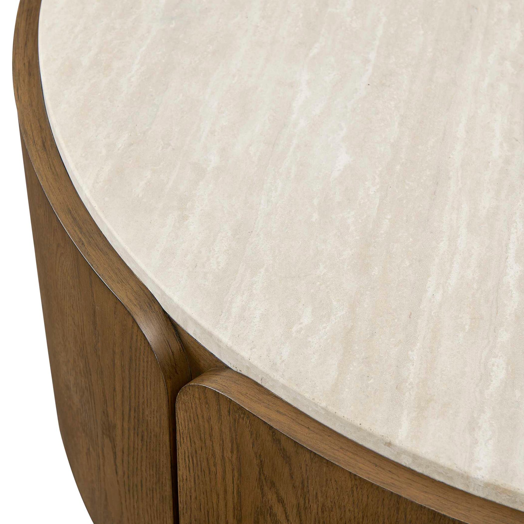 Tindall Brown/White/Woodtone Round Travertine Coffee Table