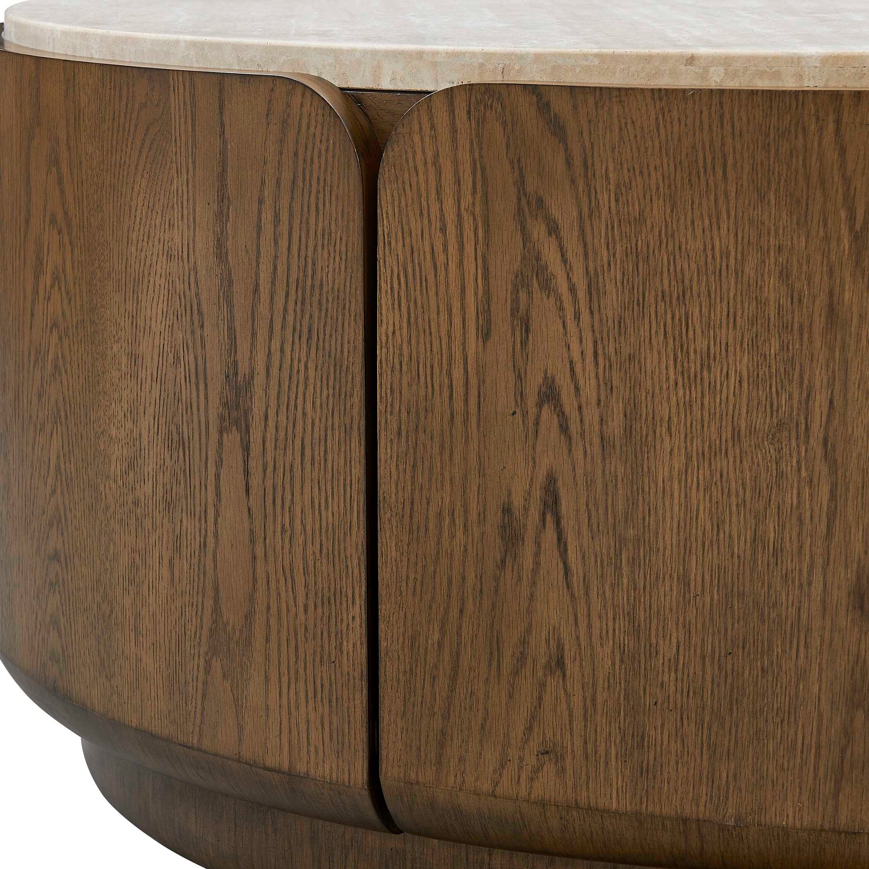 Tindall Brown/White/Woodtone Round Travertine Coffee Table