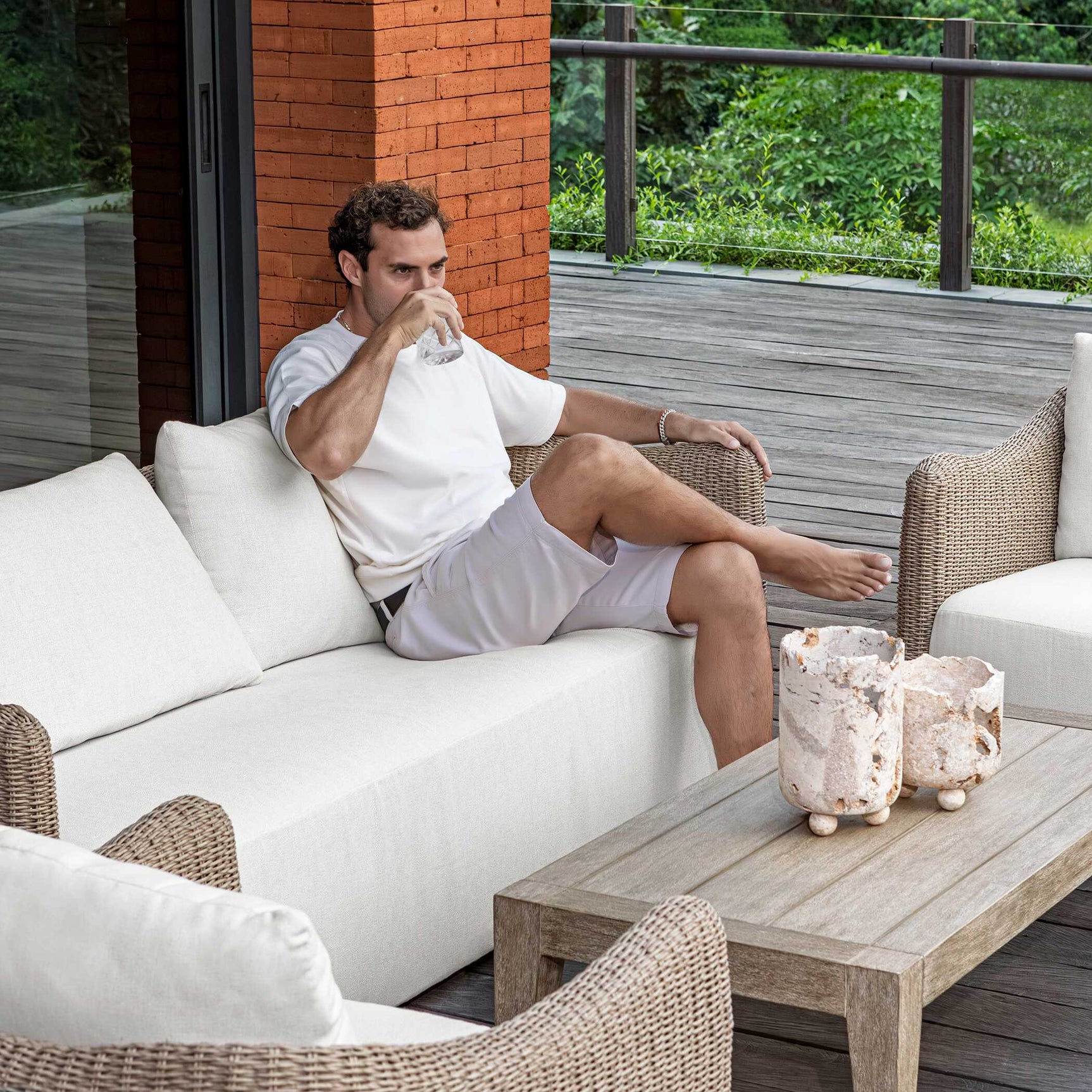 Sunset Gray/White Wicker Outdoor Sofa