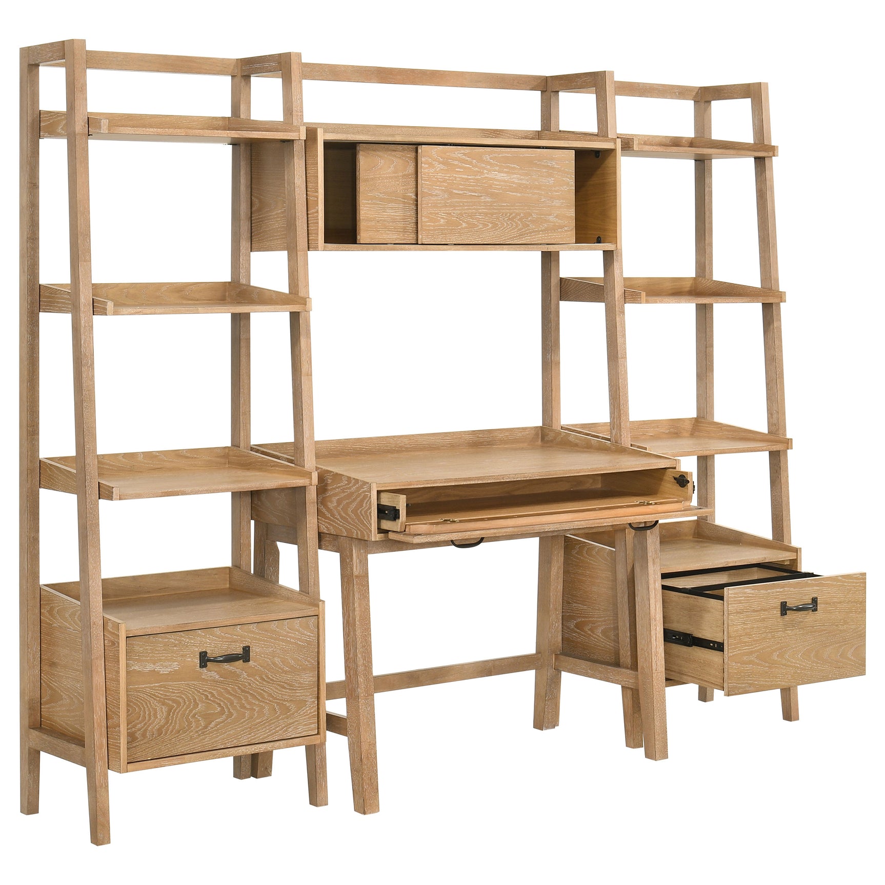 Fabian Distressed Light Brown 4-piece Computer Desk and Bookshelf Set - Ornate Home