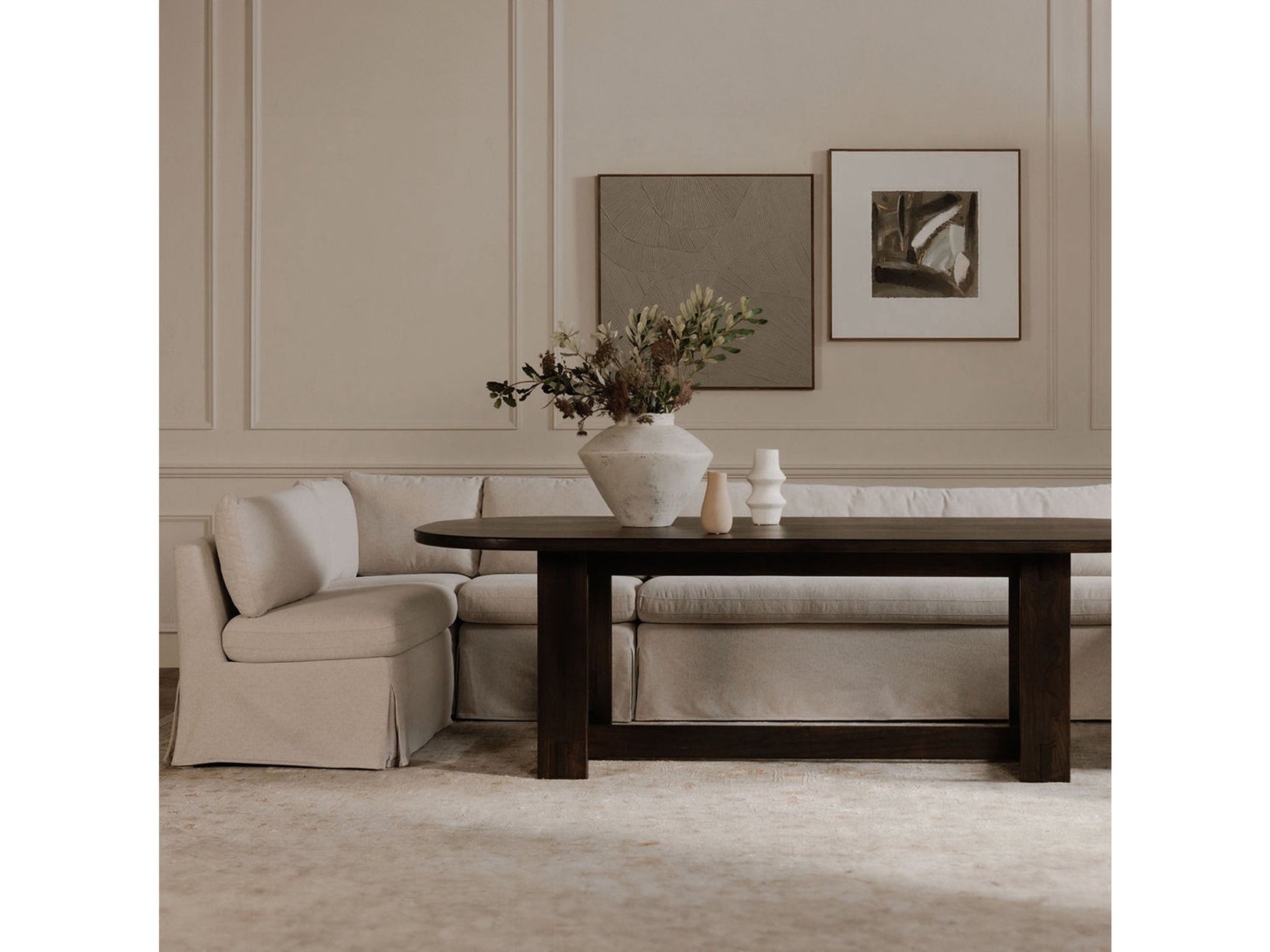 Fable Beige L Shape Slipcover 100.5" Dining Banquette - Ornate Home