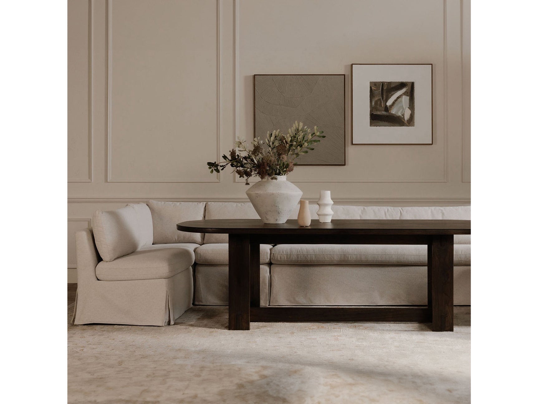 Fable Beige L Shape Slipcover 96" Dining Banquette - Ornate Home