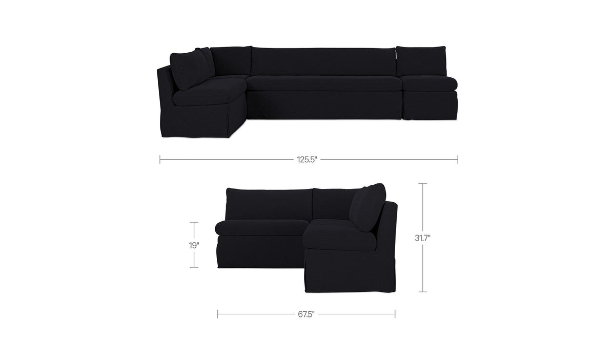 Fable Black 125.5 in L-Shape Slipcover Dining Banquette - Ornate Home