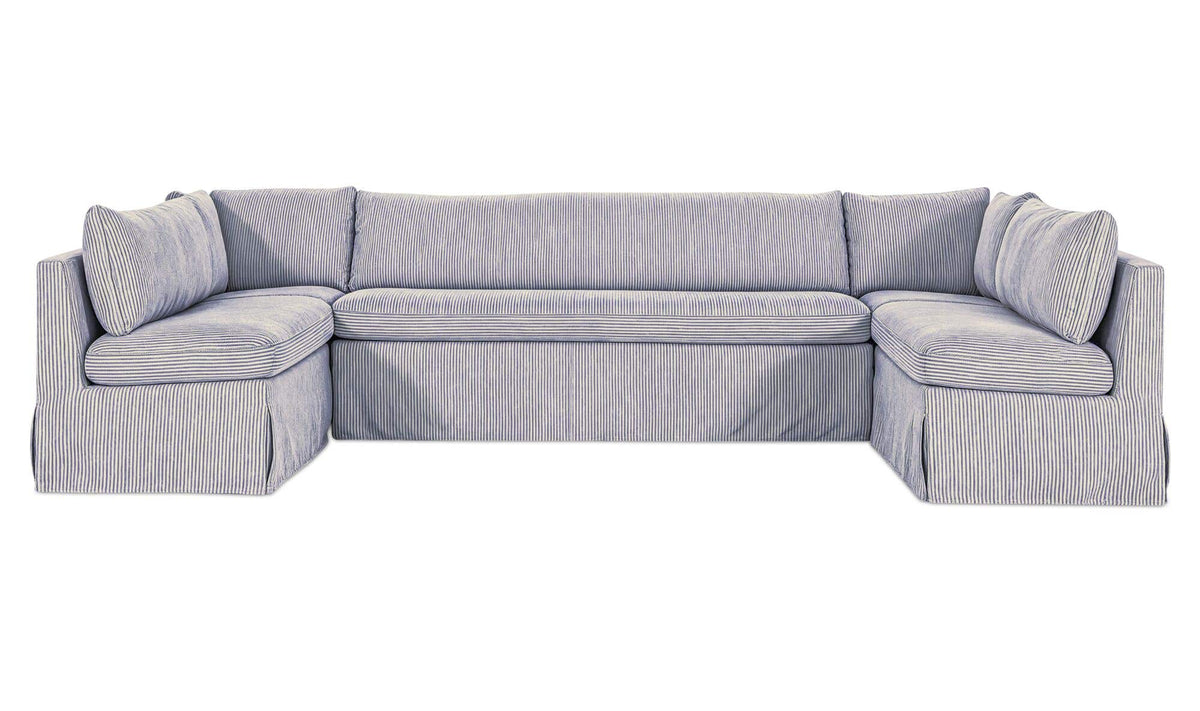 Fable Navy Stripe 129 in U-Shape Slipcover Dining Banquette - Ornate Home