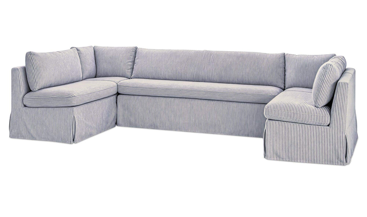 Fable Navy Stripe 129 in U-Shape Slipcover Dining Banquette - Ornate Home