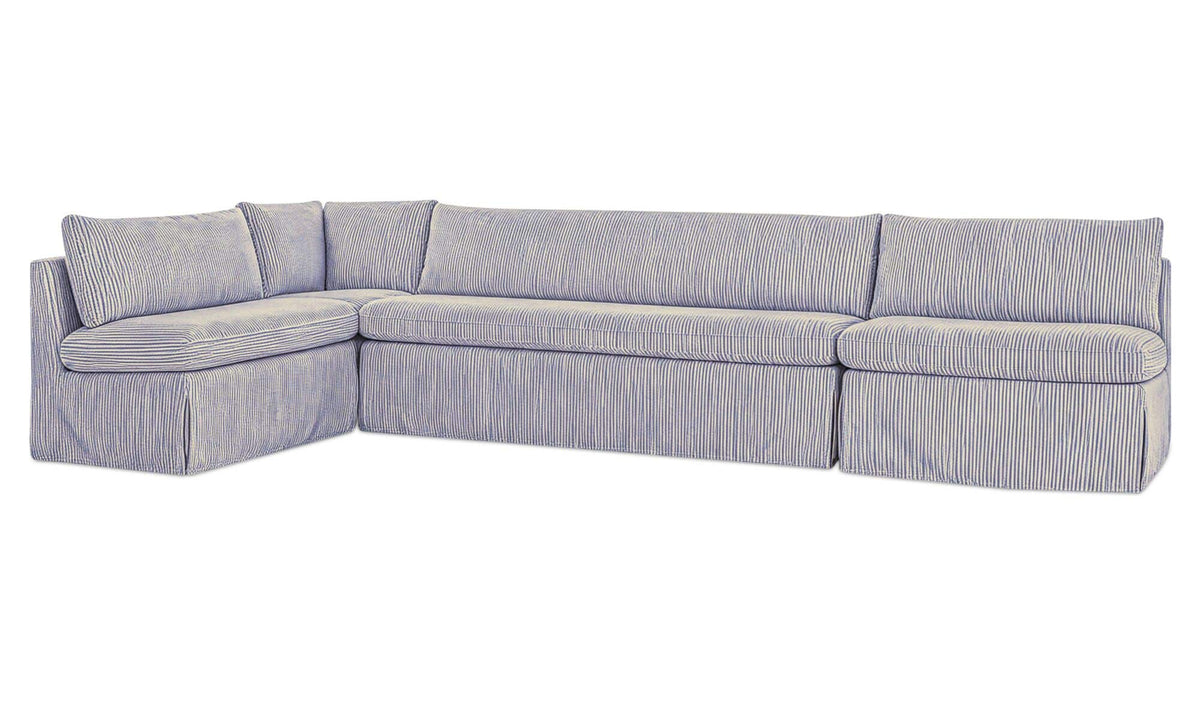 Fable Navy Stripe 139.5 in L-Shape Slipcover Dining Banquette
