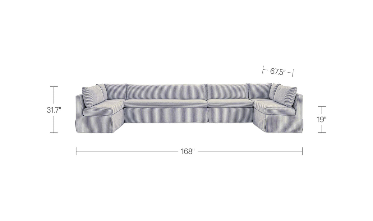 Fable Navy Stripe 168 in U-Shape Slipcover Dining Banquette - Ornate Home