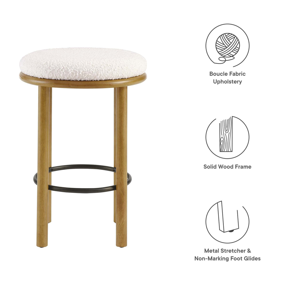 Fable Oak/Ivory Boucle Fabric Counter Stools (Set of 2) - Ornate Home