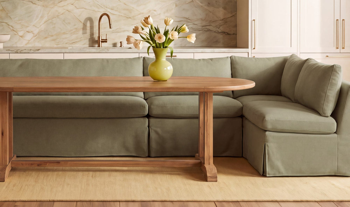Fable Olive 96 in L-Shape Slipcover Dining Banquette - Ornate Home