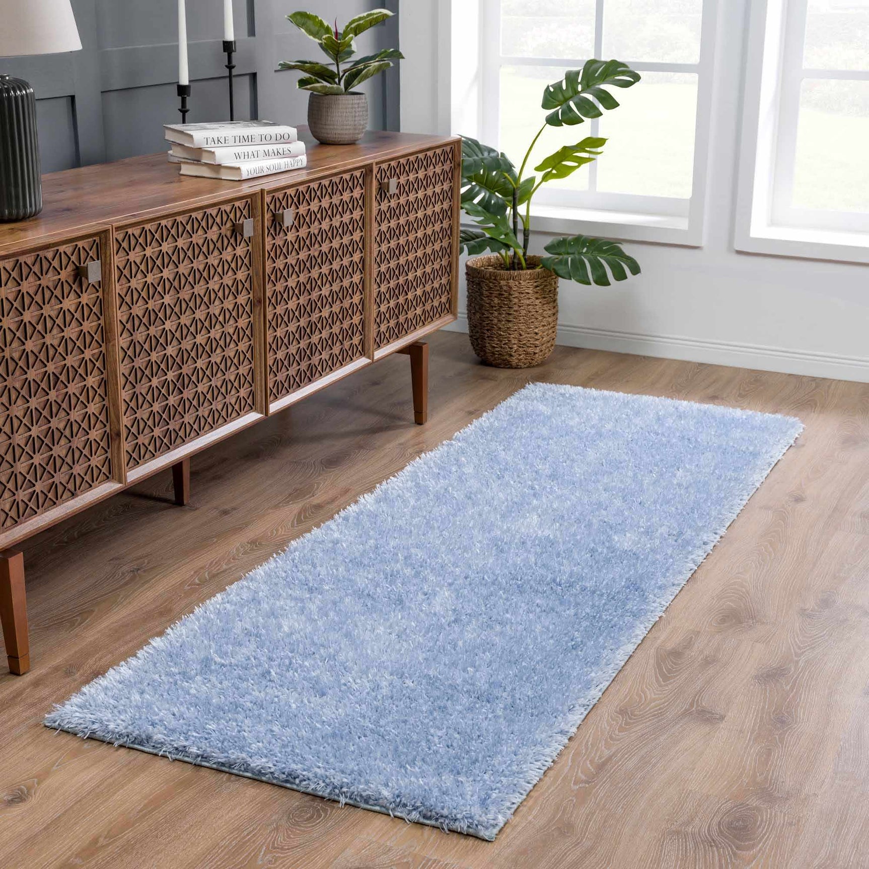 Faina Solid Aqua Shag Washable Area Rug - Clearance - Ornate Home