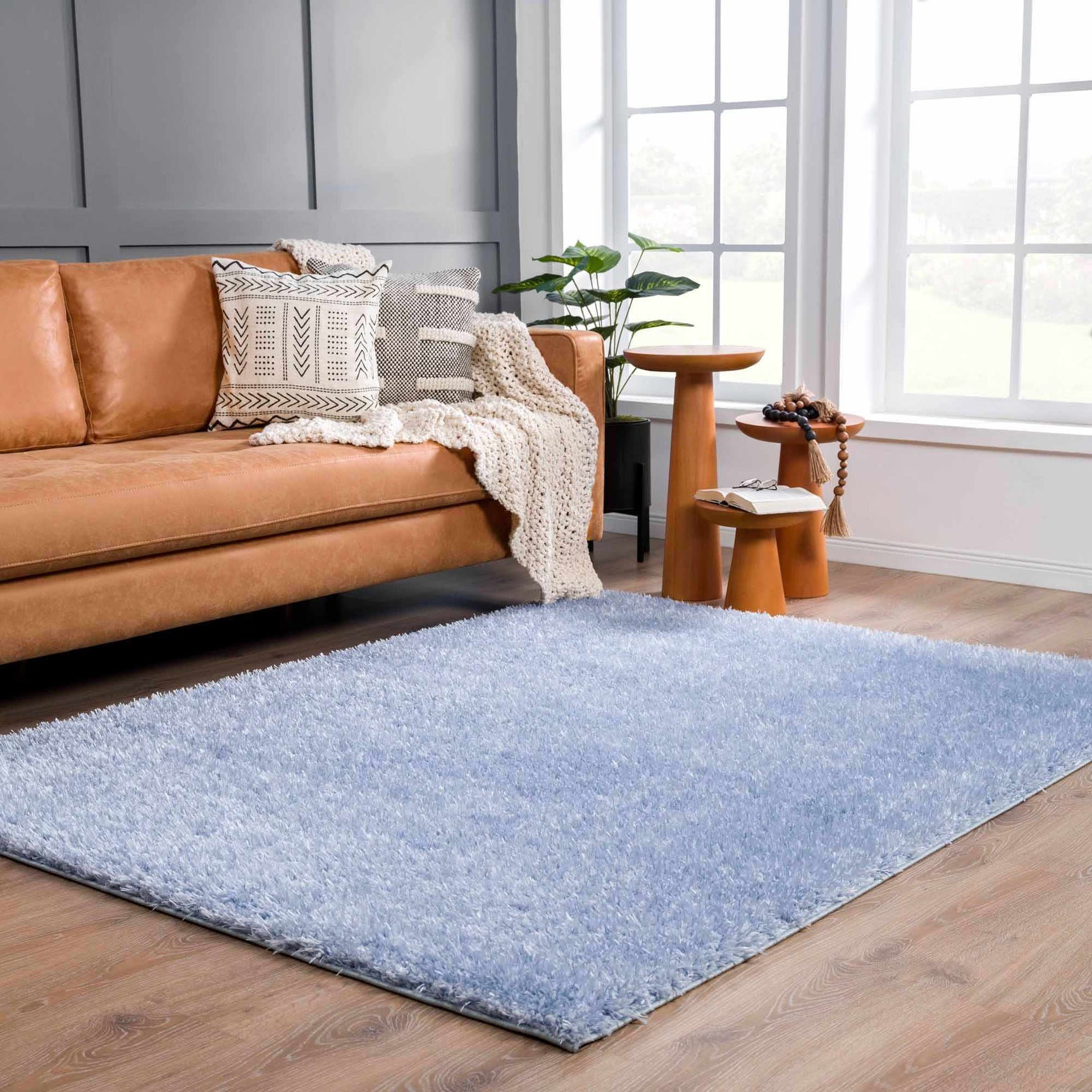 Faina Solid Aqua Shag Washable Area Rug - Clearance - Ornate Home