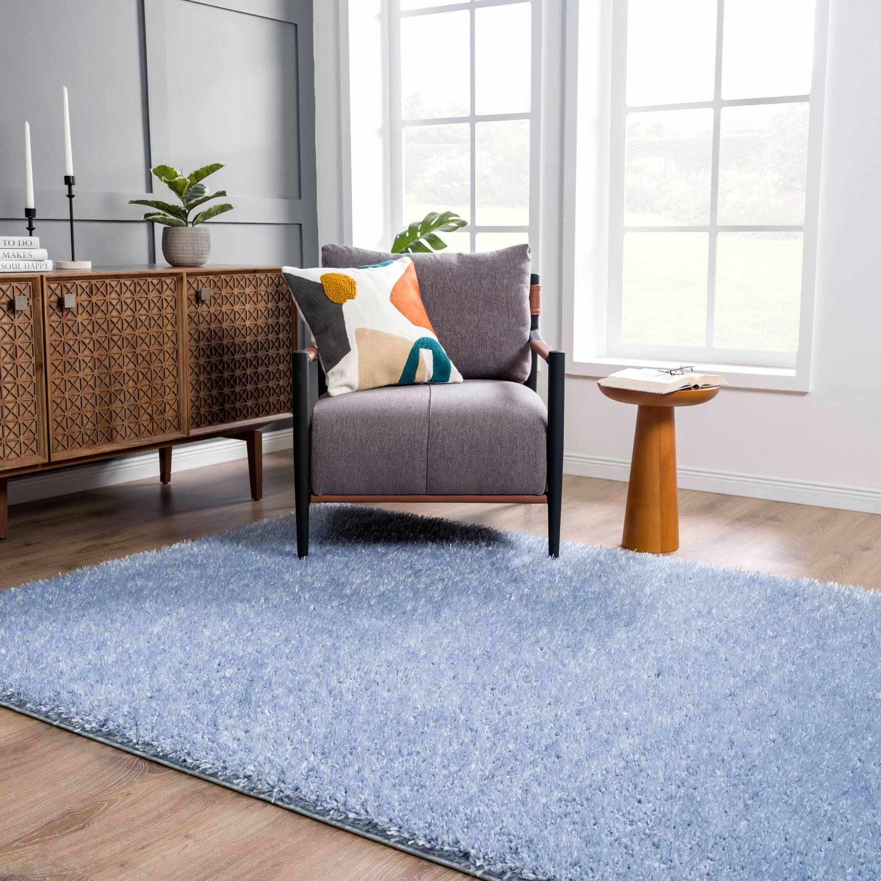 Faina Solid Aqua Shag Washable Area Rug - Clearance - Ornate Home