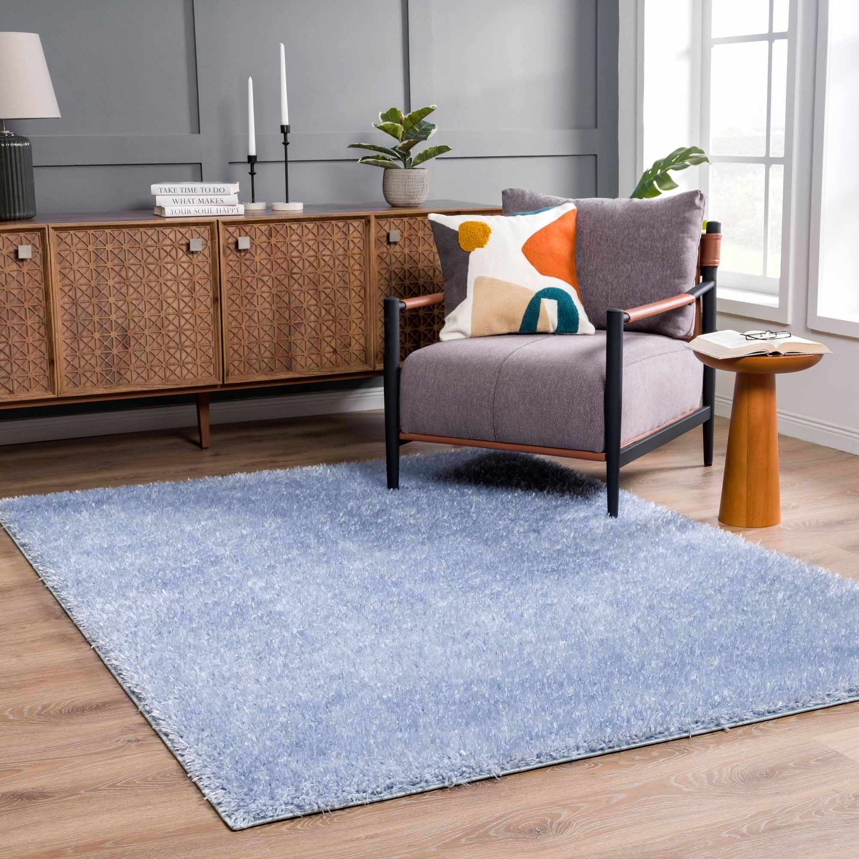 Faina Solid Aqua Shag Washable Area Rug - Clearance - Ornate Home