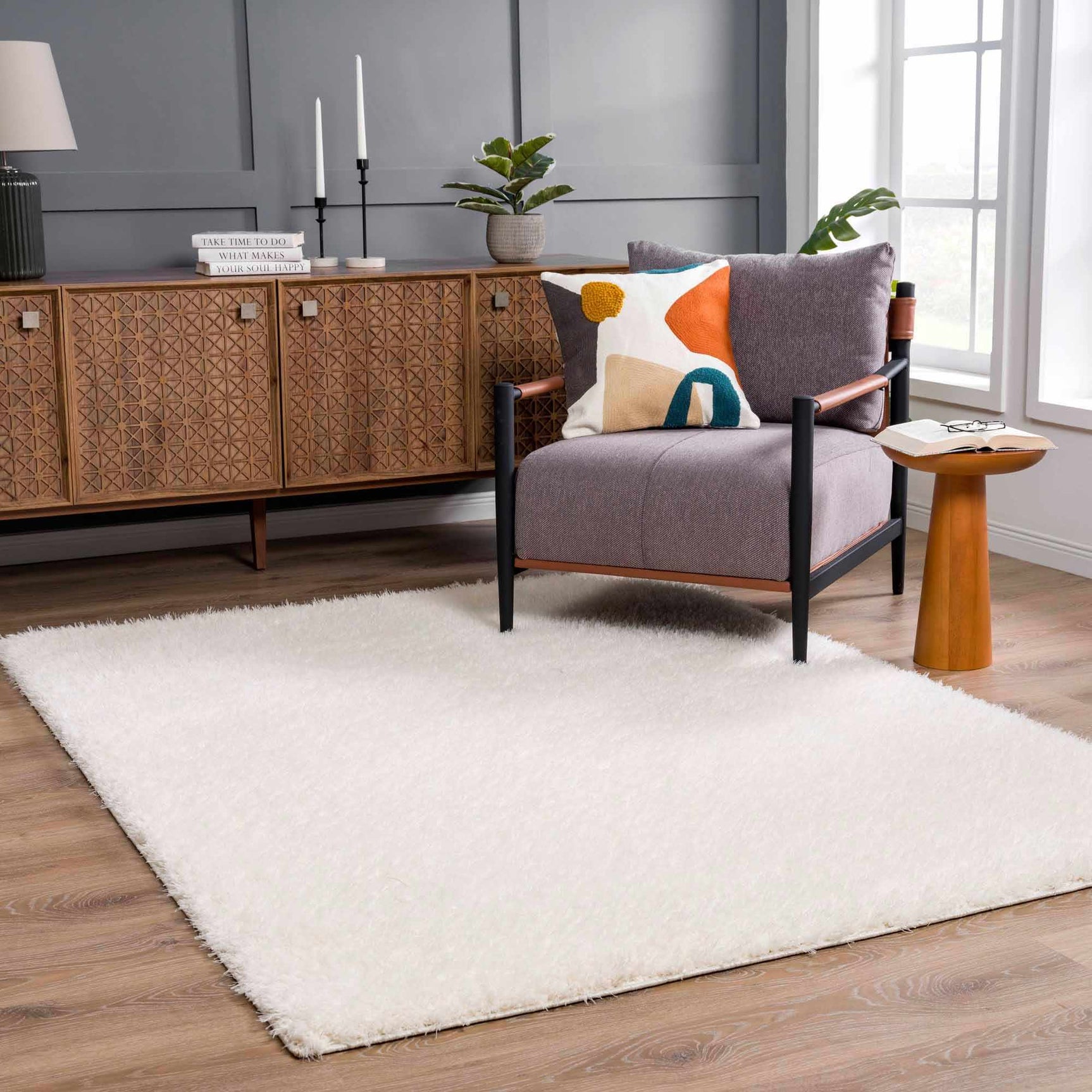 Faina Solid Cream Shag Washable Area Rug - Clearance - Ornate Home