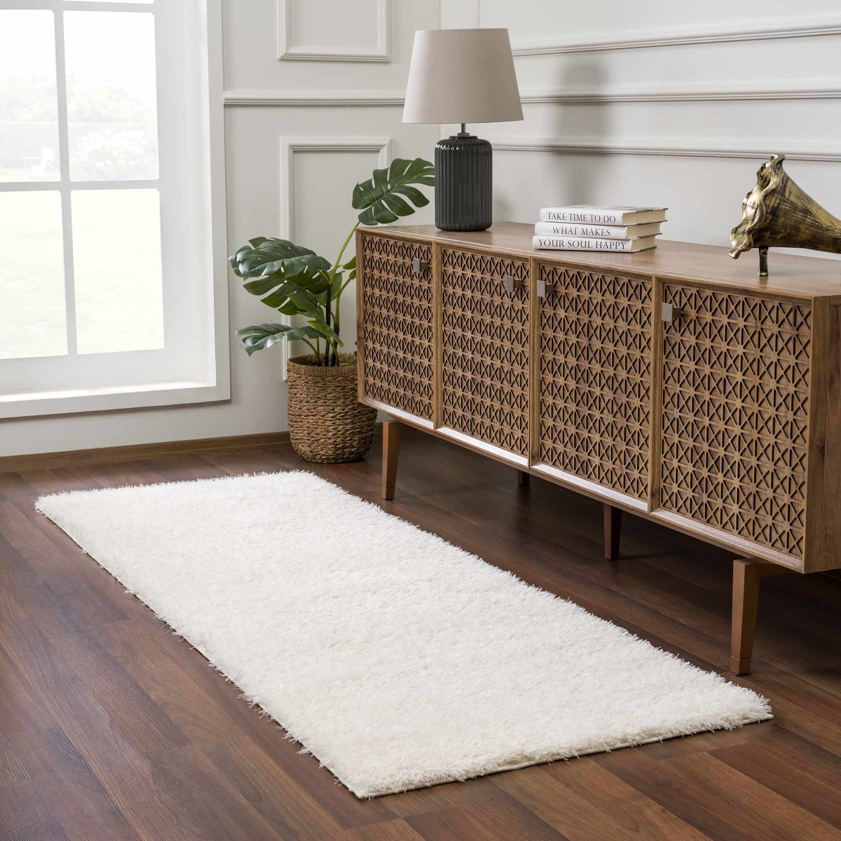 Faina Solid Cream Shag Washable Area Rug - Clearance - Ornate Home