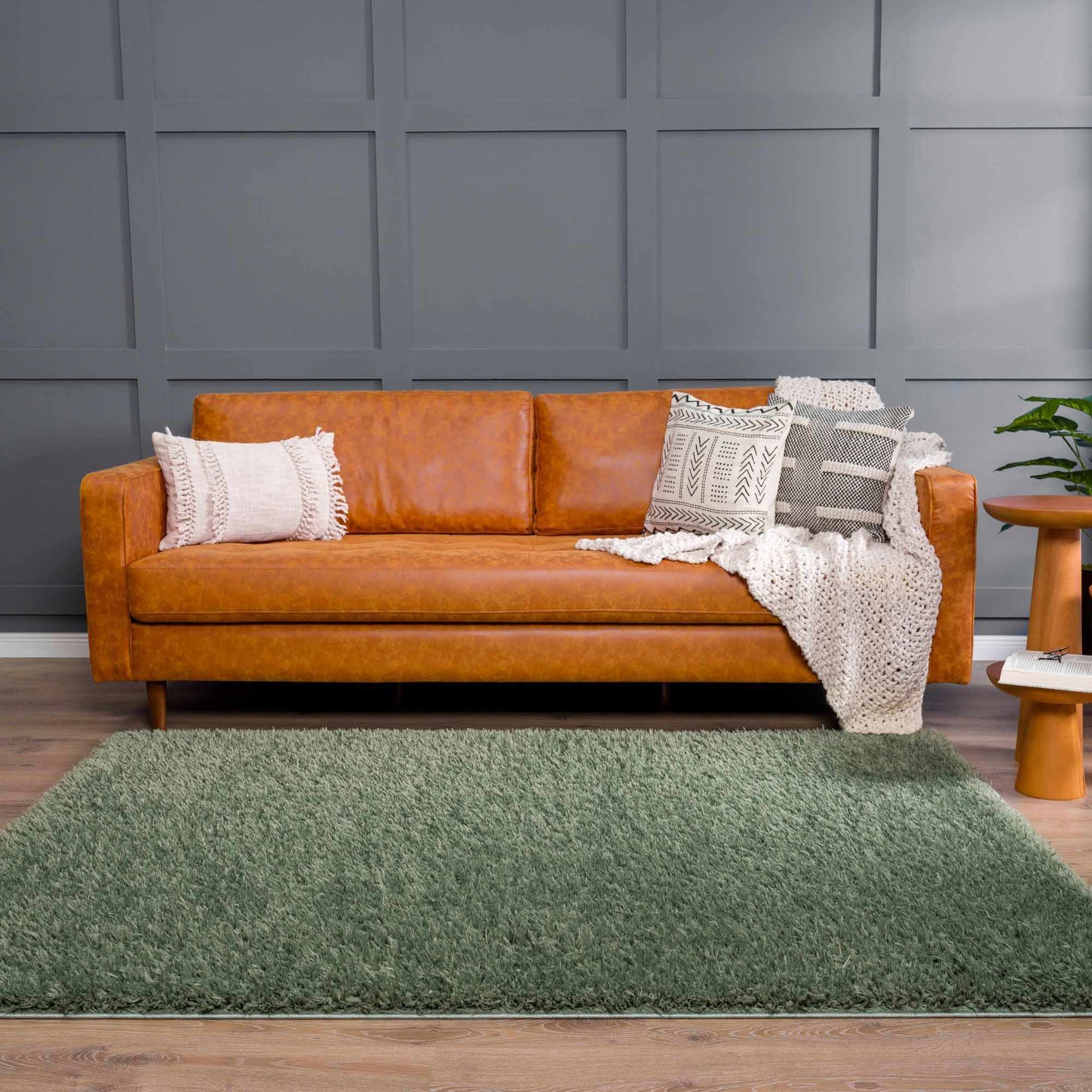 Faina Solid Green Shag Rug Washable - Ornate Home