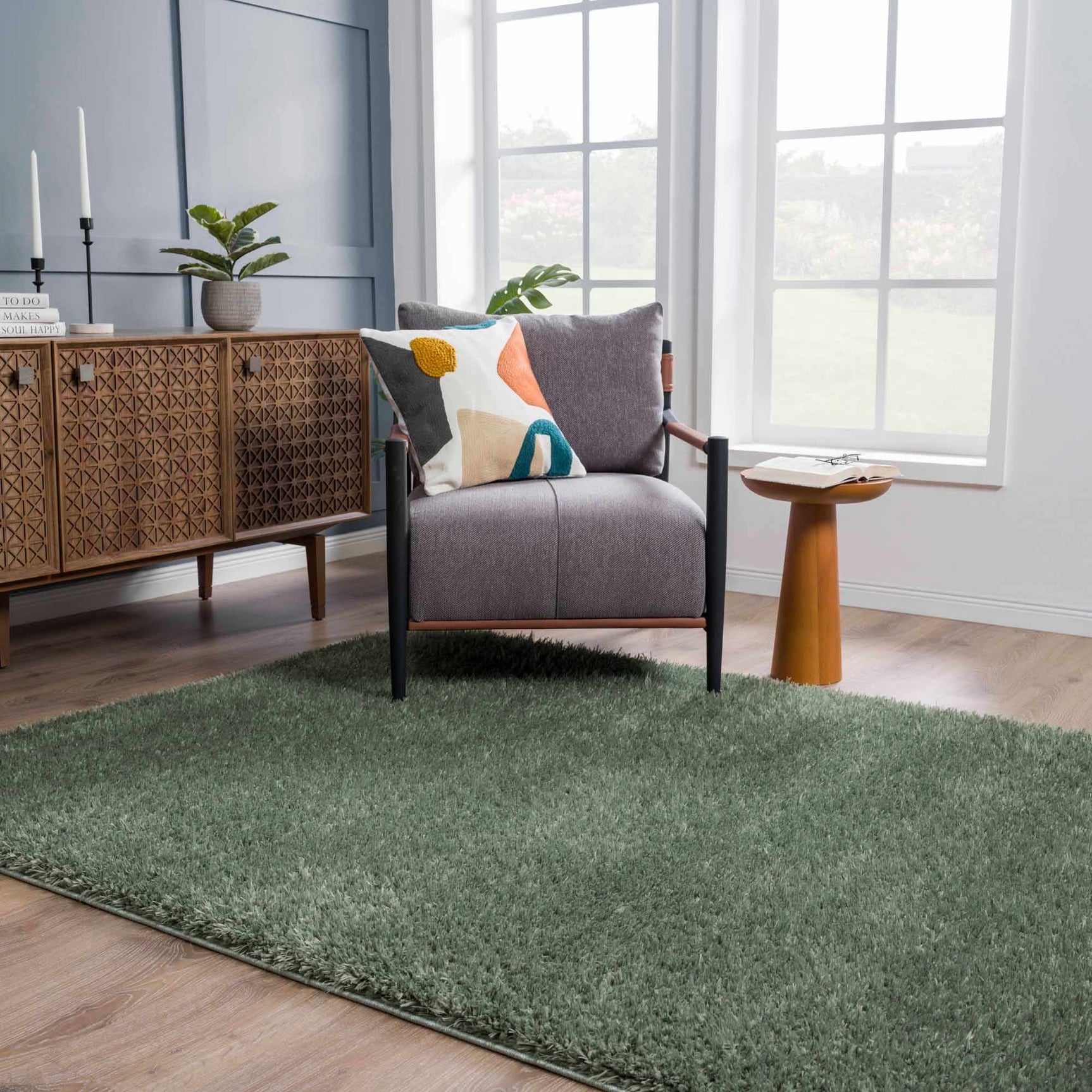 Faina Solid Green Shag Washable Area Rug - Clearance - Ornate Home