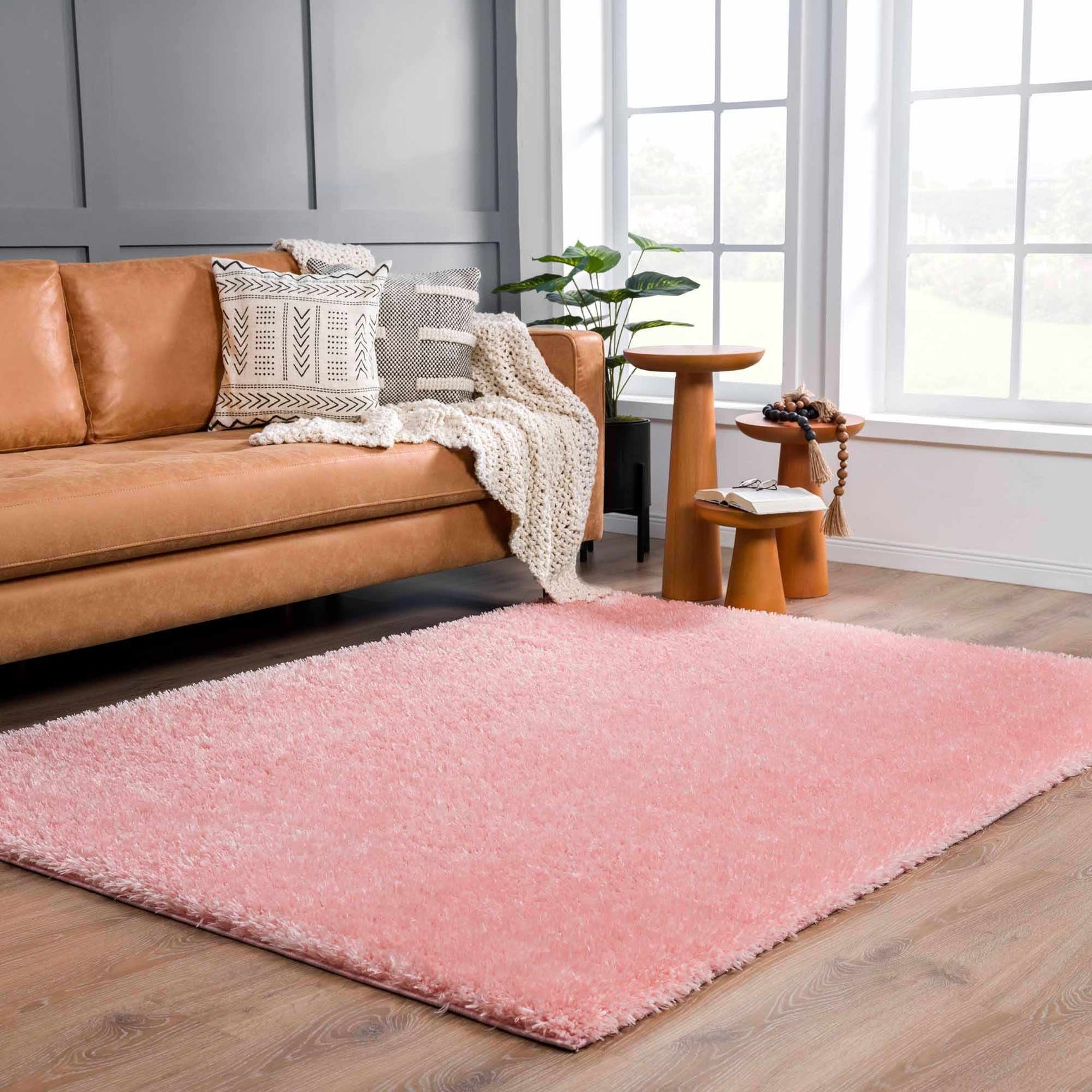 Faina Solid Pink Shag Washable Area Rug - Clearance - Ornate Home