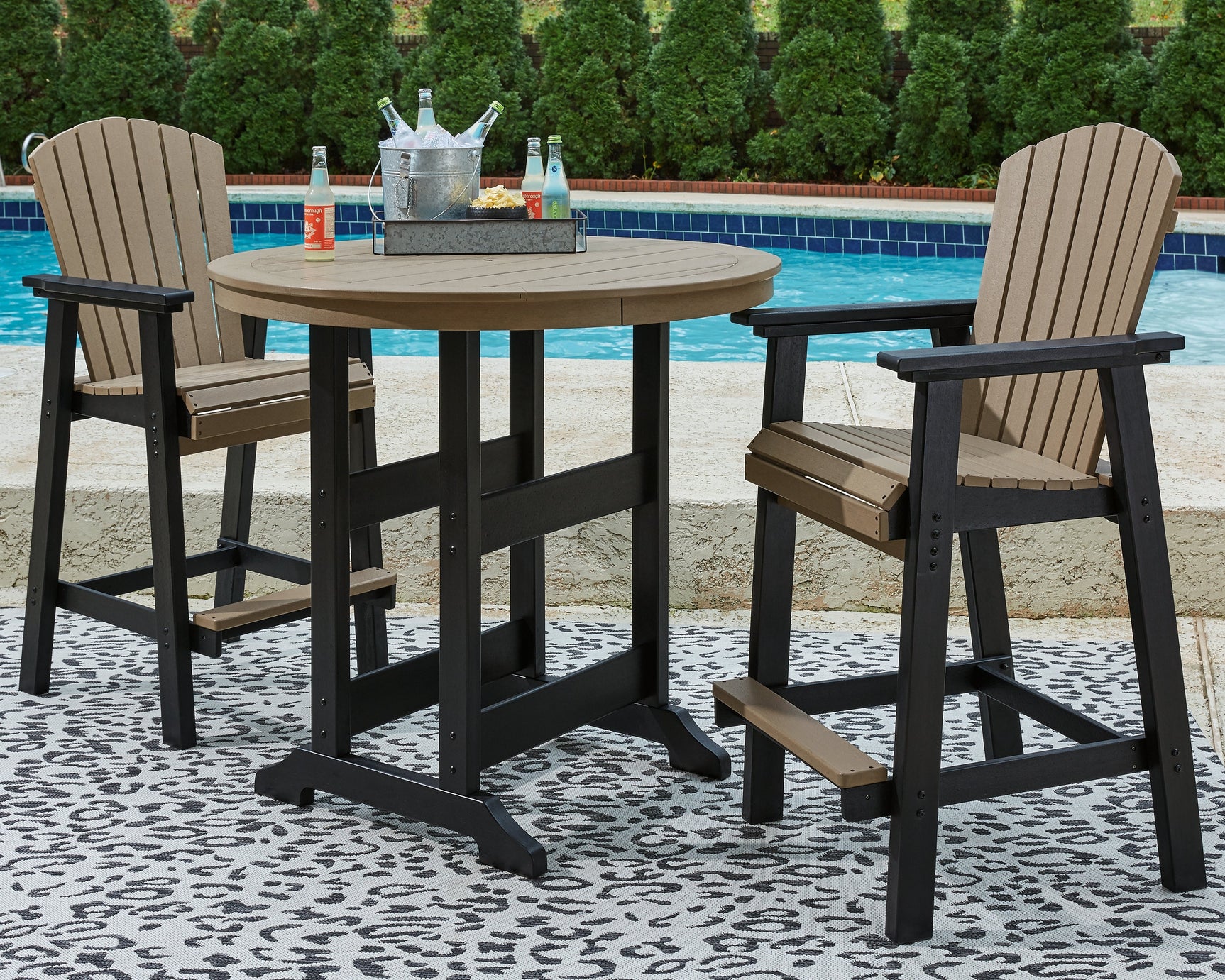 Fairen Trail Black/Driftwood Outdoor Counter Height Dining Table with 2 Barstools - Ornate Home